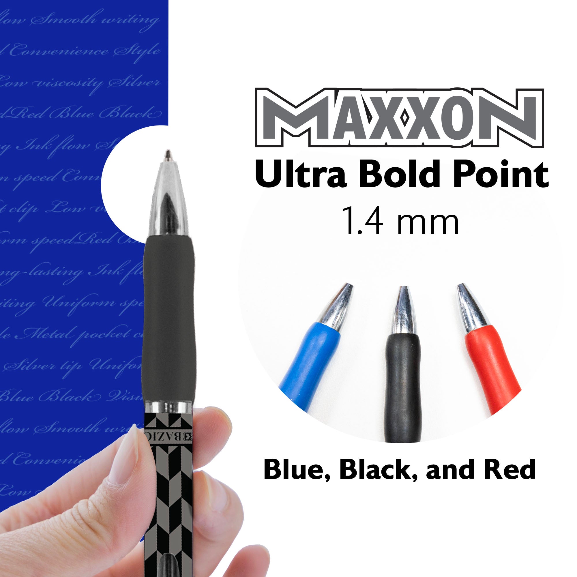 Maxxon 1.4 mm Tip Asst. Color FUSE Tech Ink Retractable Pen w/ Cushion Grip (4/Pack)