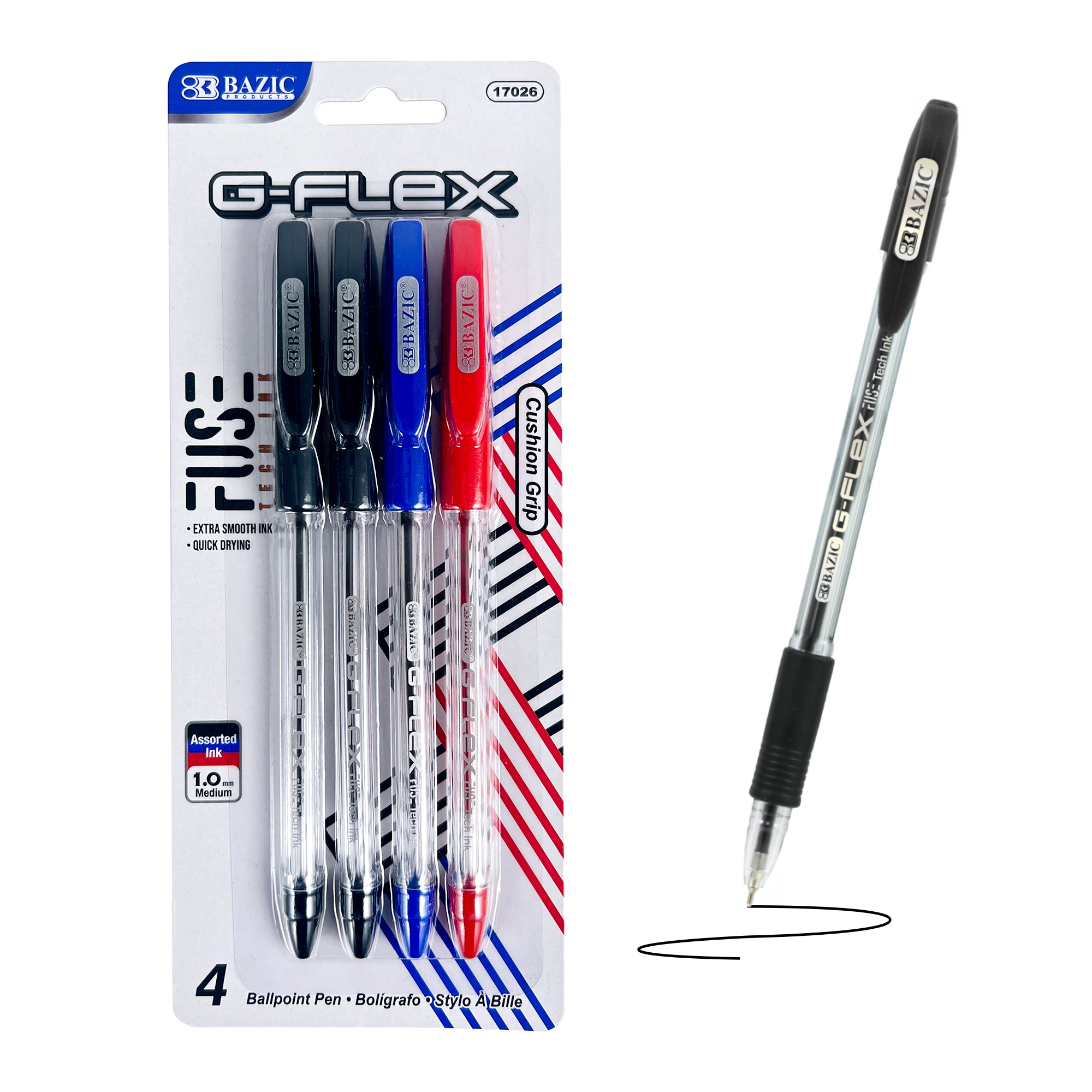 G-Flex Asst. Color FUSE Tech Ink Pen w/ Cushion Grip (4/Pack)