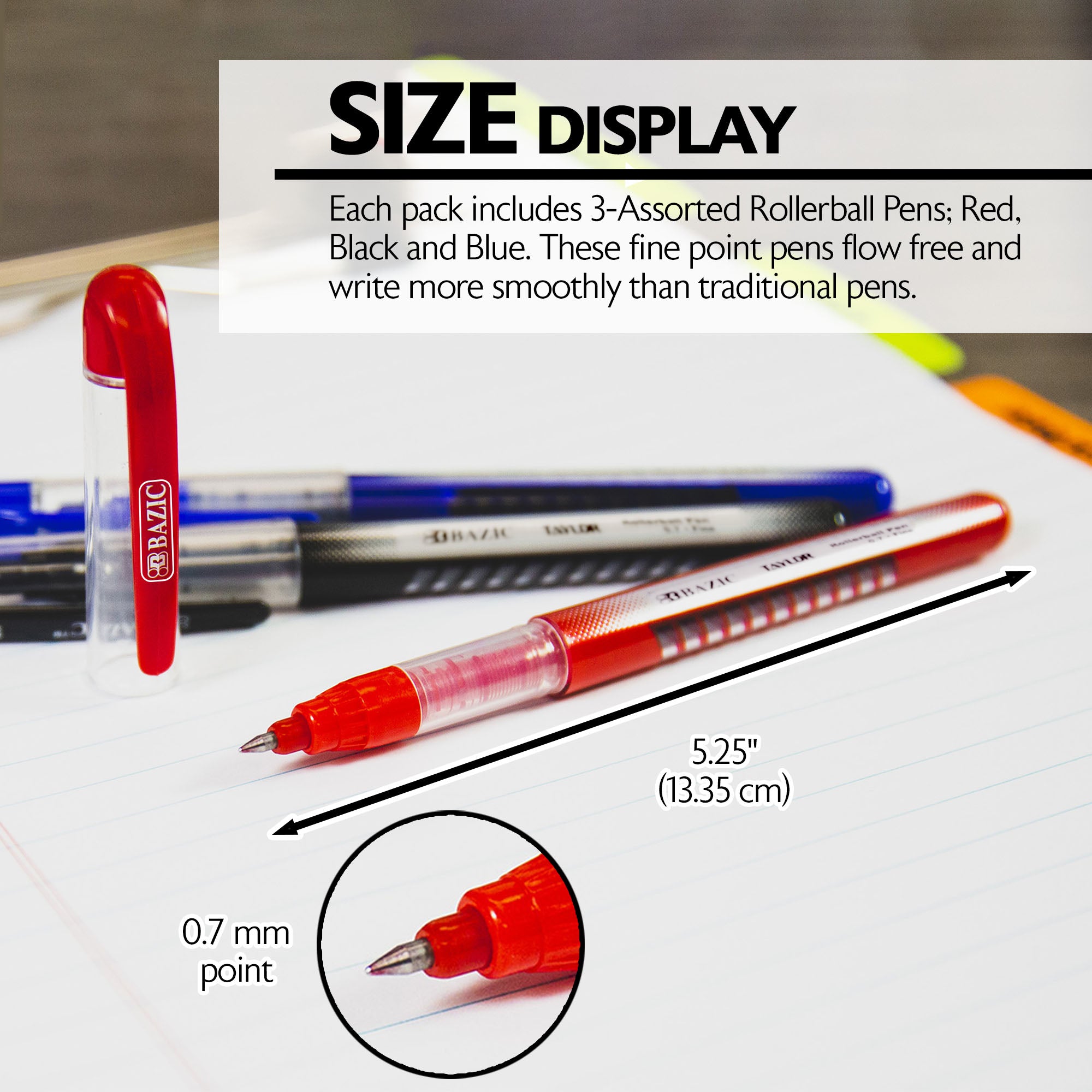 Taylor Assorted Color Rollerball Pen (3/Pack)