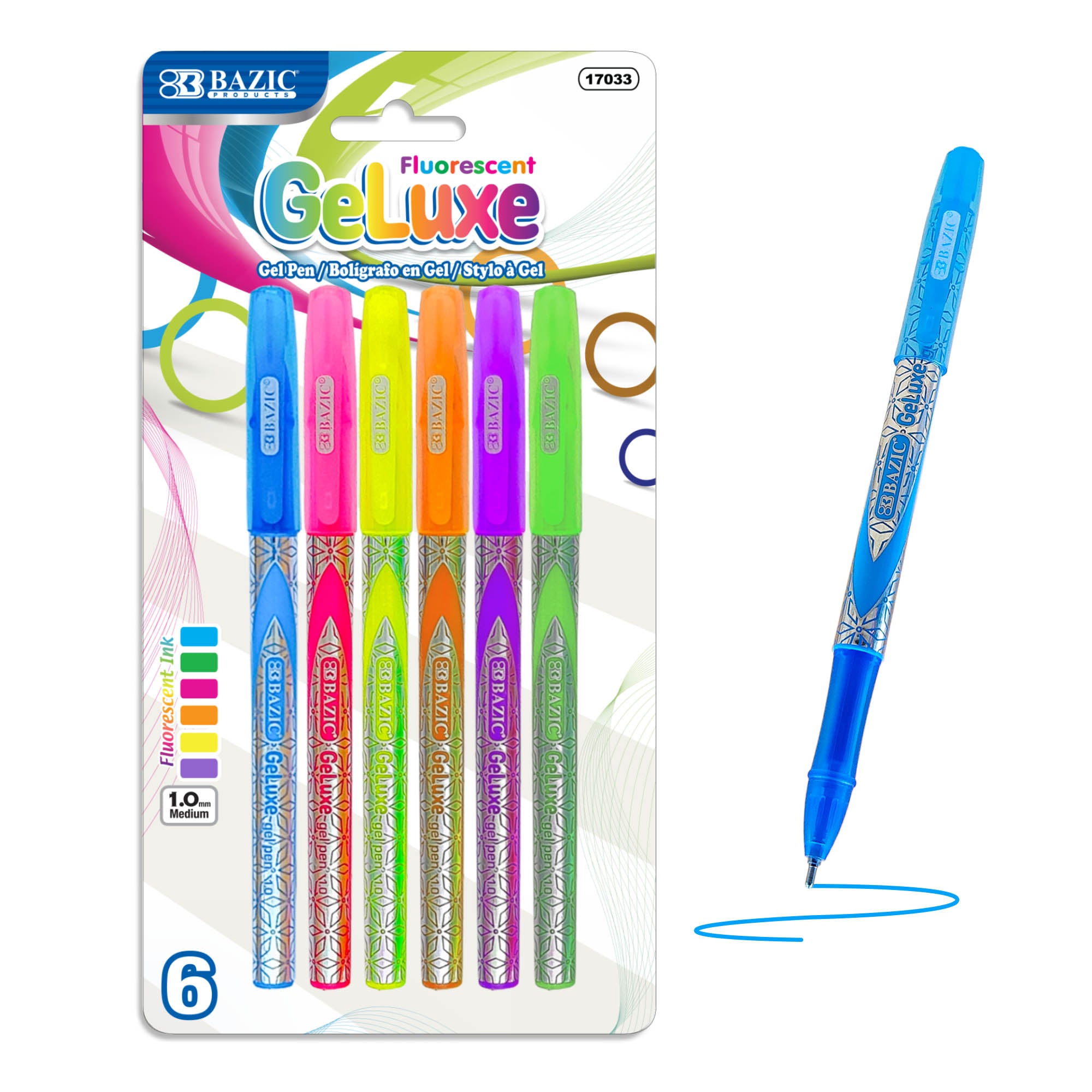 BAZIC GeLuxe 6 Fluorescent Color Gel Roller Pen – BAZIC Store