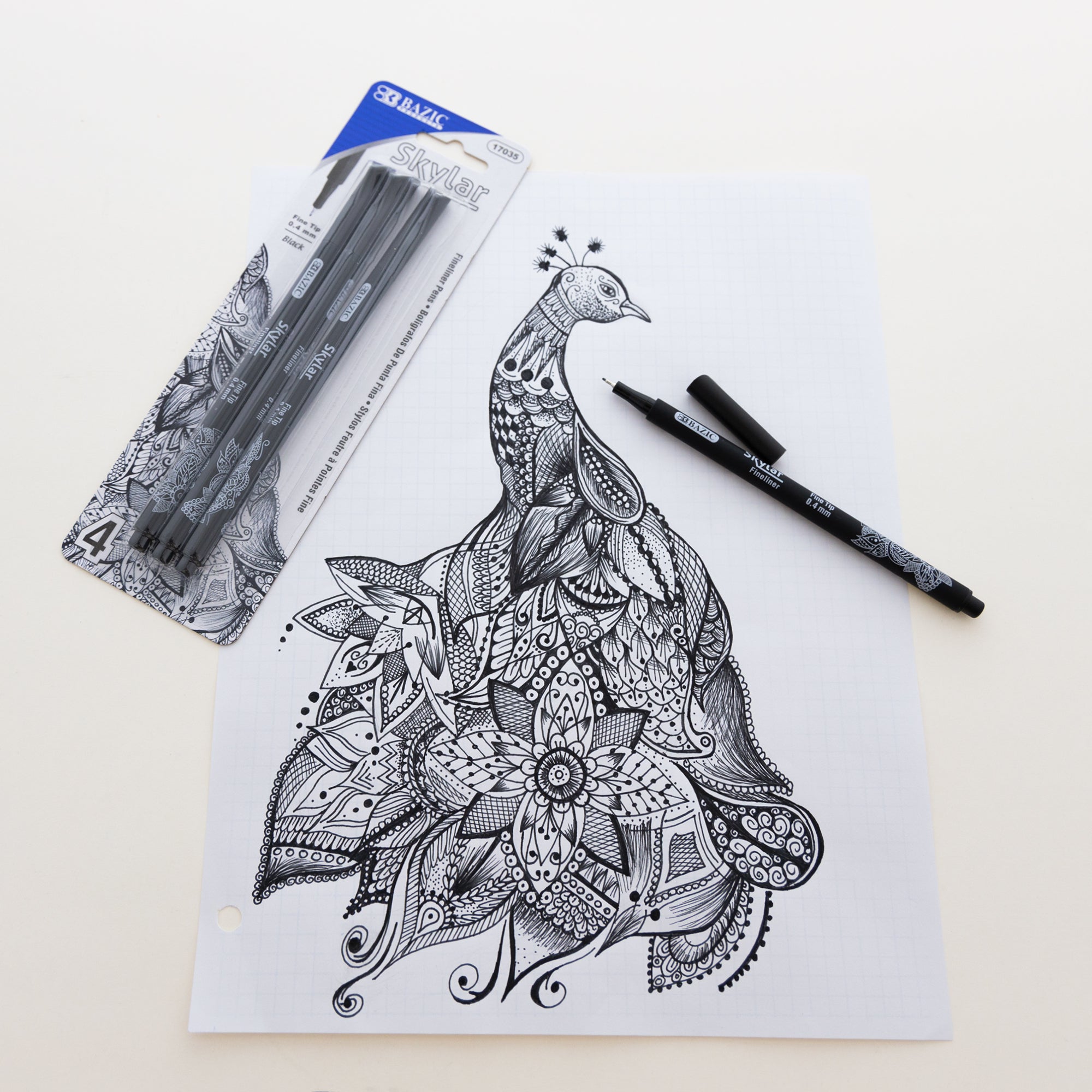 Skylar 0.4 mm Black Fineliner Pen (4/Pack)