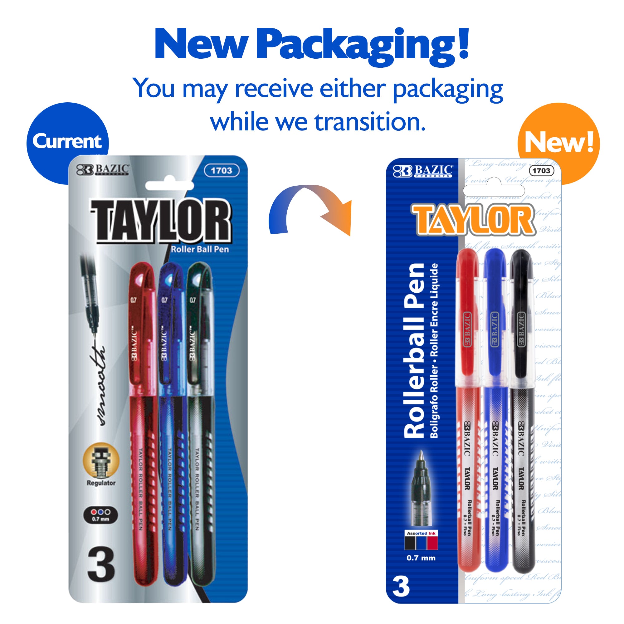 Taylor Assorted Color Rollerball Pen (3/Pack)