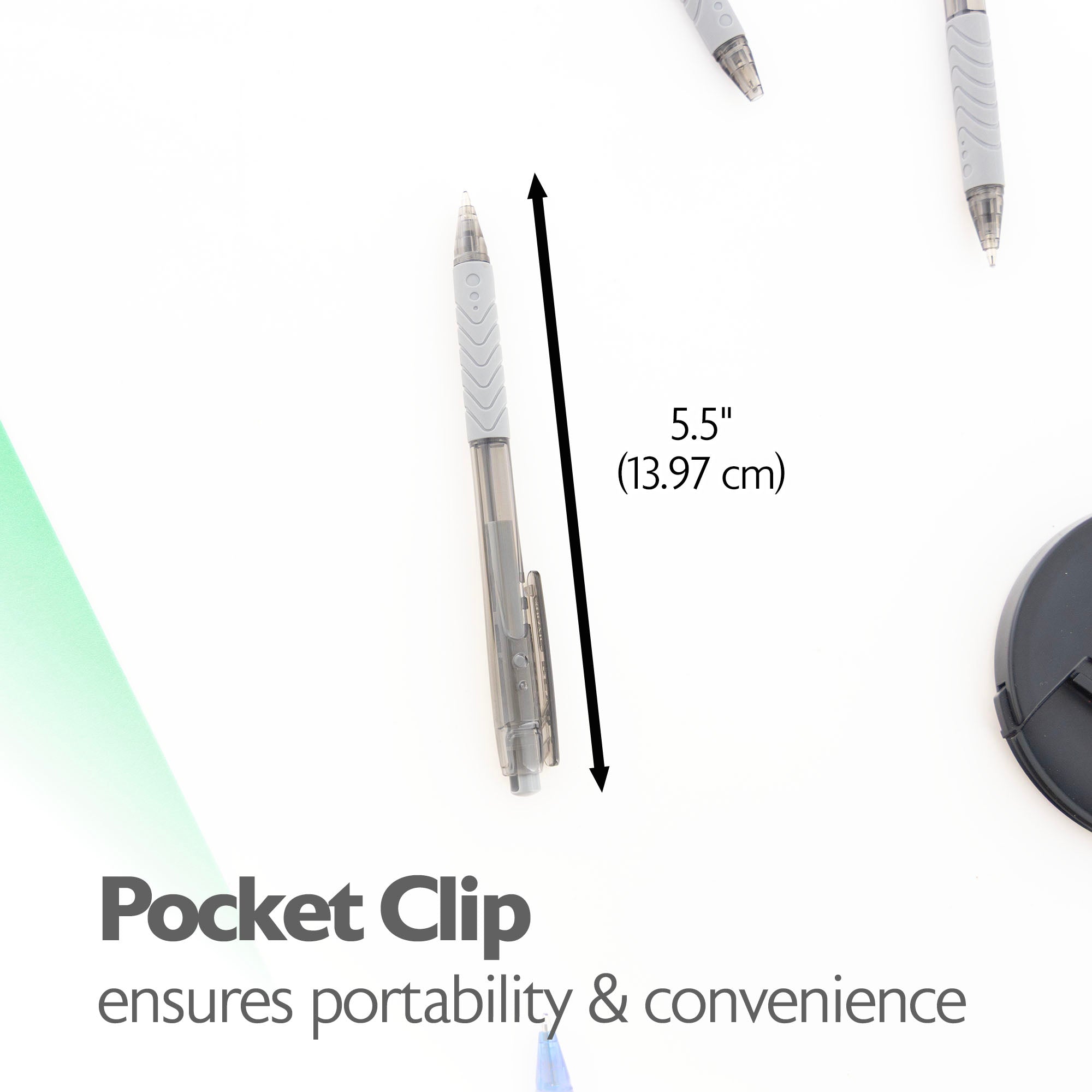 Reva Black Color Retractable Pen w/ Cushion Grip (8/Pack)