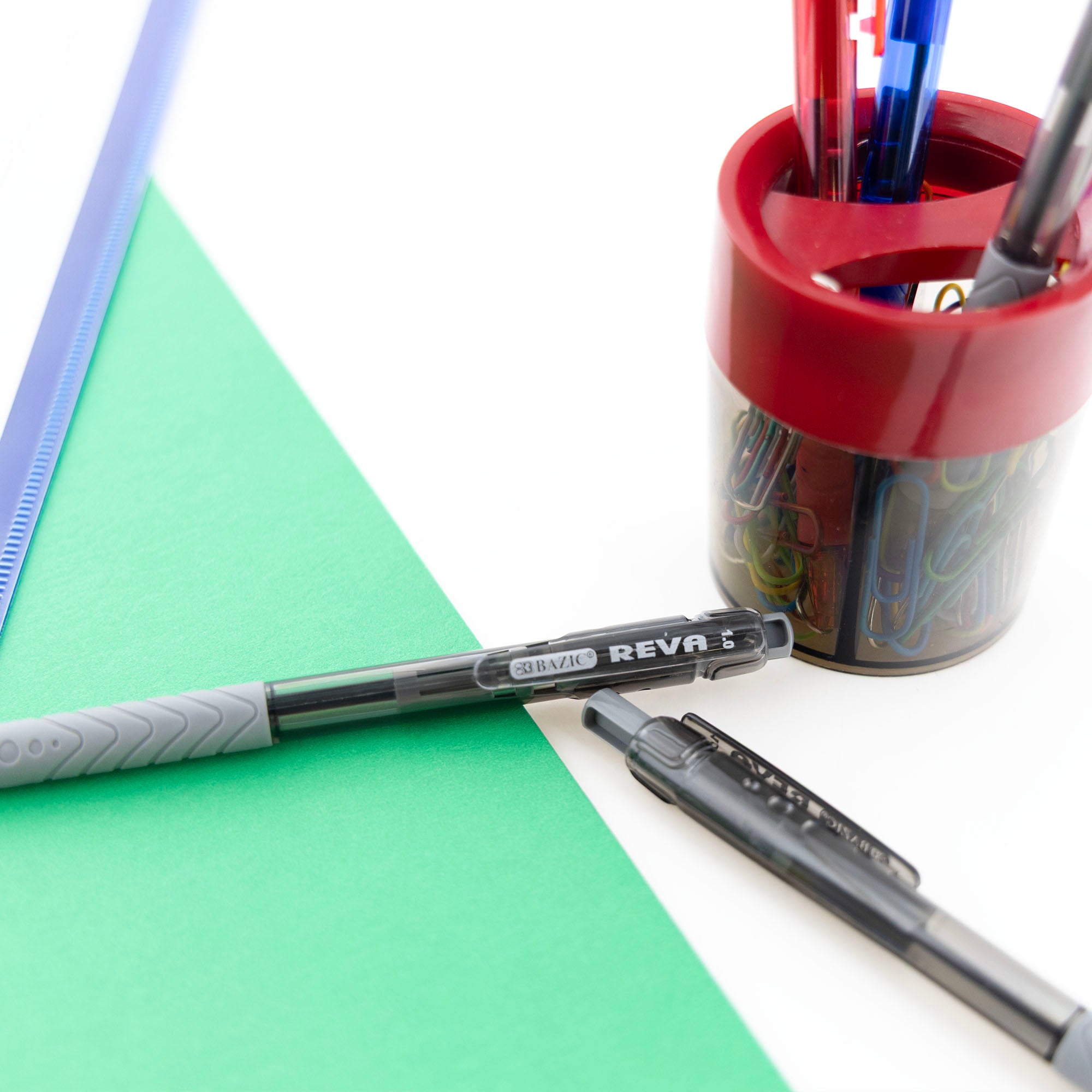 Reva Black Color Retractable Pen w/ Cushion Grip (8/Pack)