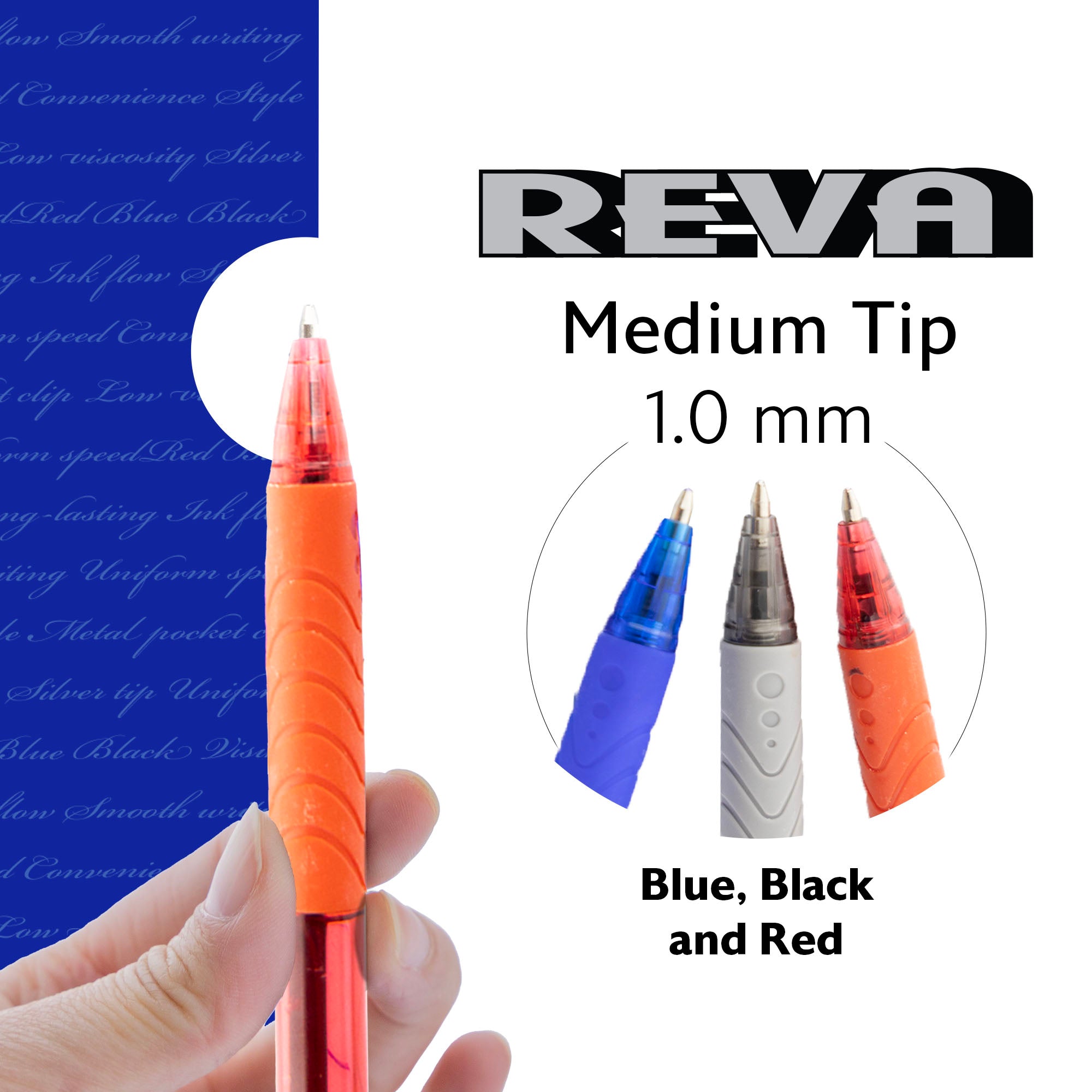 Reva Asst. Color Retractable Pen w/ Cushion Grip (8/Pack)