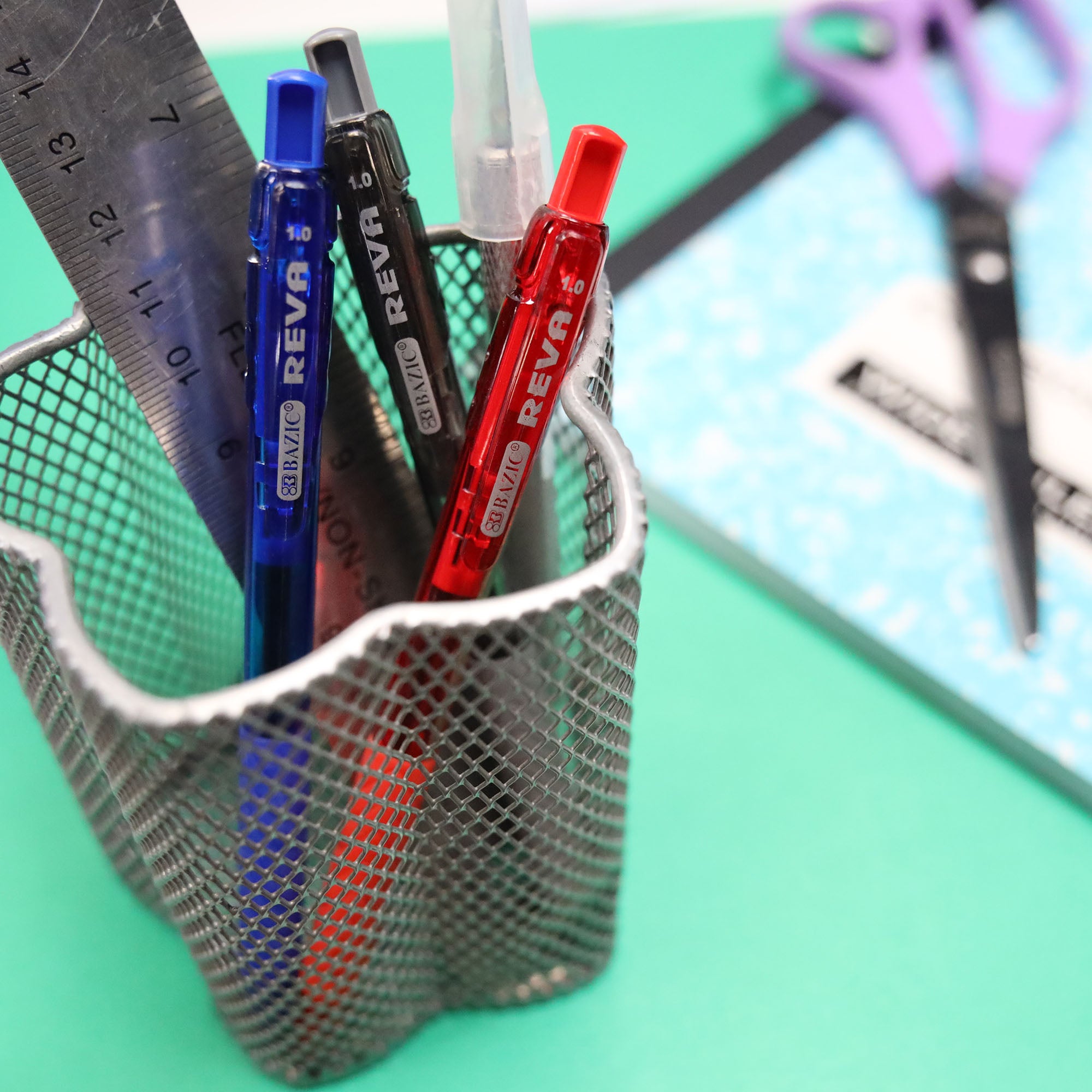 Reva Asst. Color Retractable Pen w/ Cushion Grip (8/Pack)