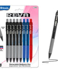 Reva Asst. Color Retractable Pen w/ Cushion Grip (8/Pack)