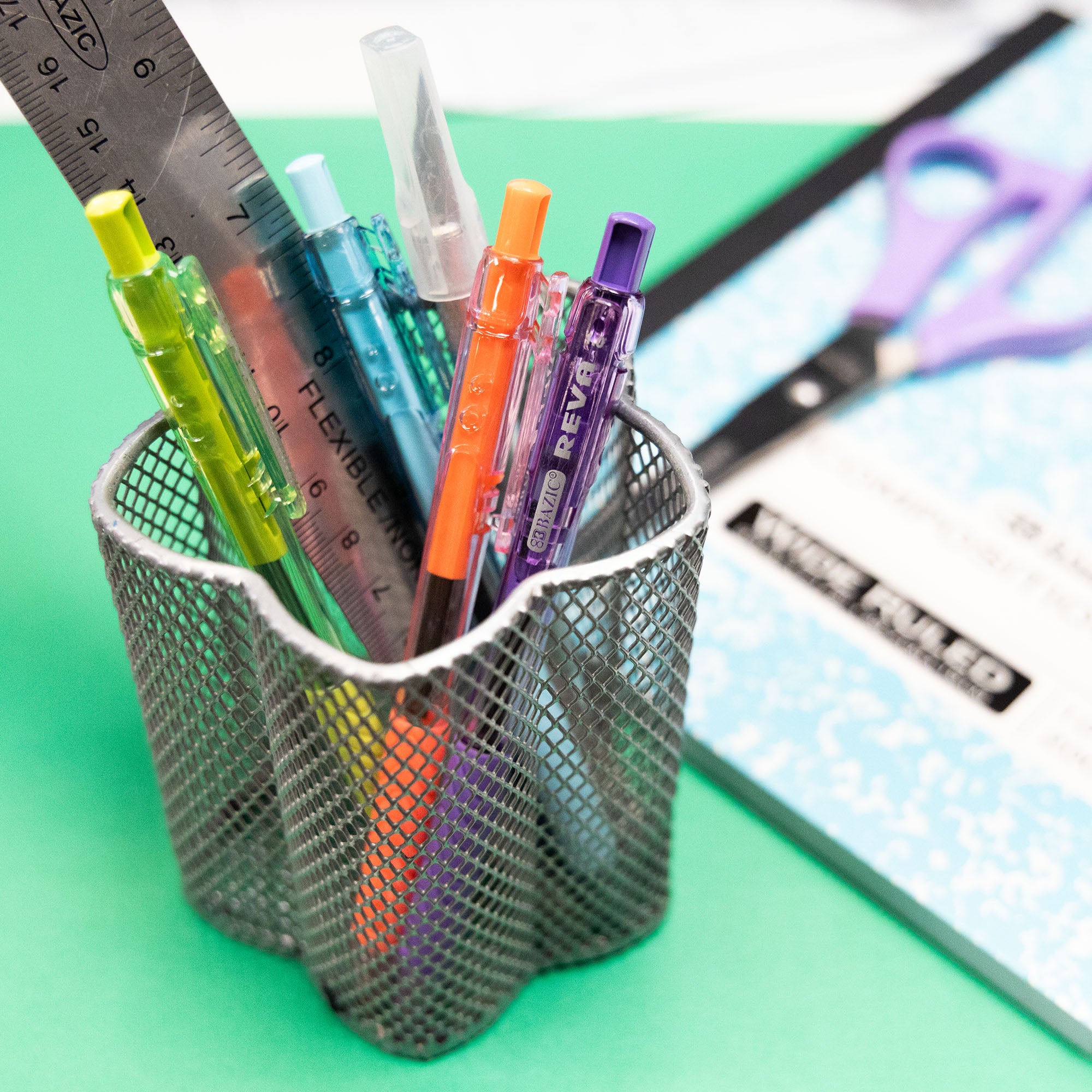 Reva Dazzle Black Color Retractable Pen w/ Cushion Grip (8/Pack)