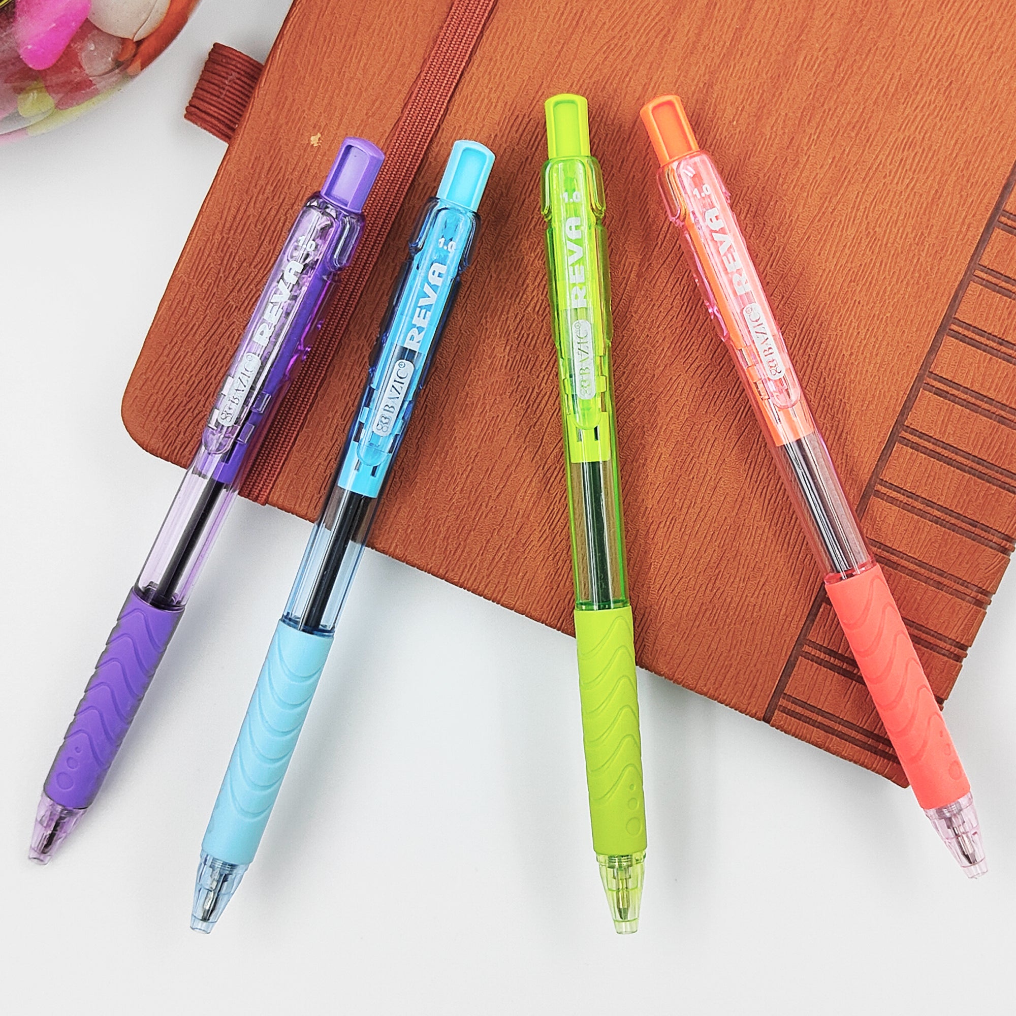 Reva Dazzle Black Color Retractable Pen w/ Cushion Grip (8/Pack)