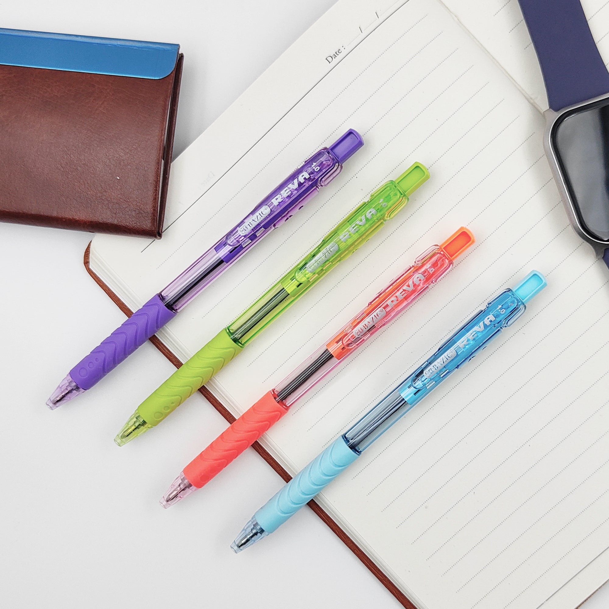 Reva Dazzle Black Color Retractable Pen w/ Cushion Grip (8/Pack)