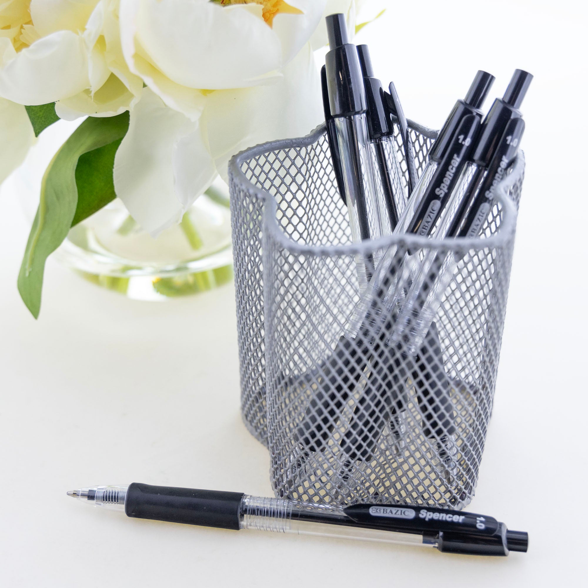 Spencer Black Retractable Pen w/ Cushion Grip (5/Pack)