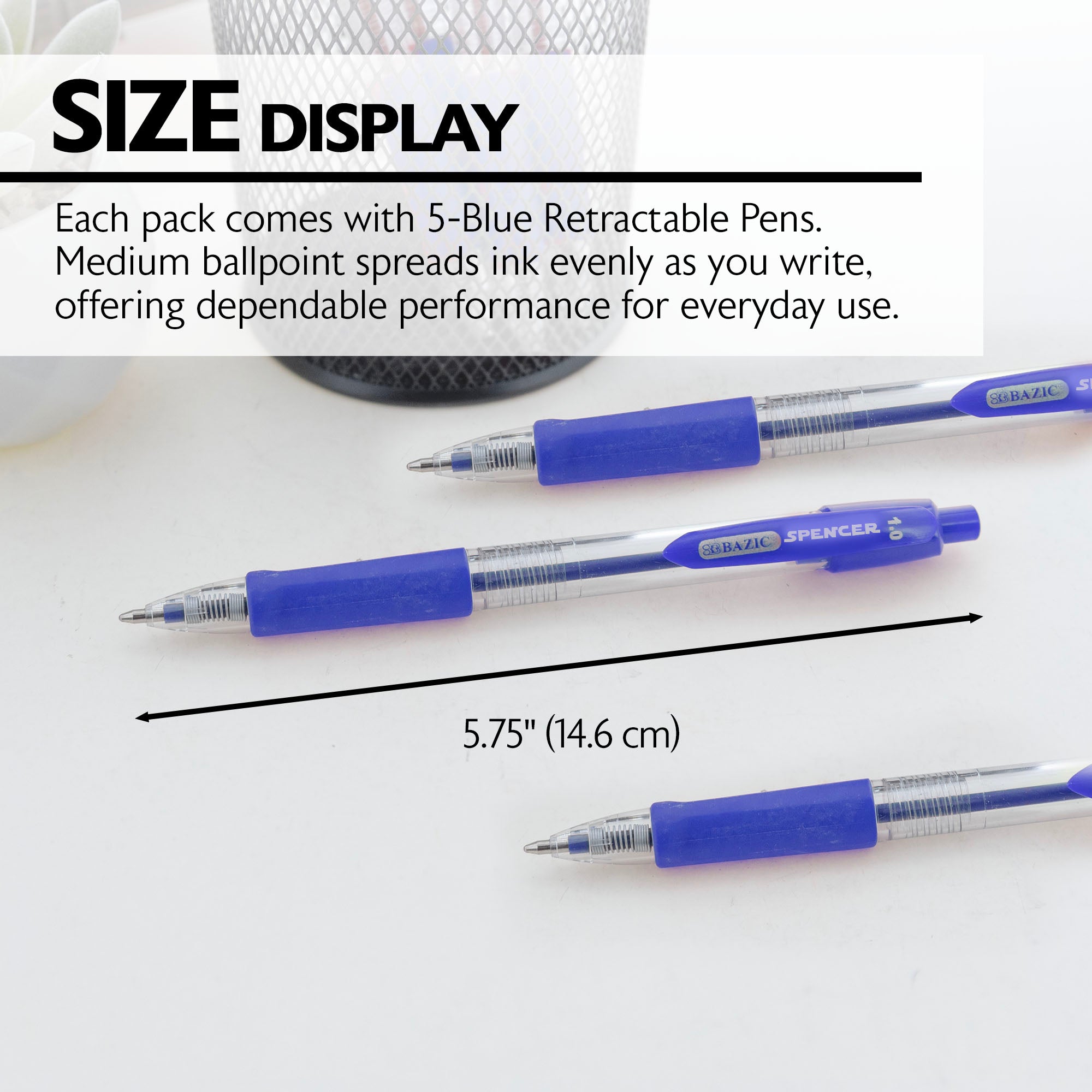 Spencer Blue Retractable Pen w/ Cushion Grip (5/Pack)