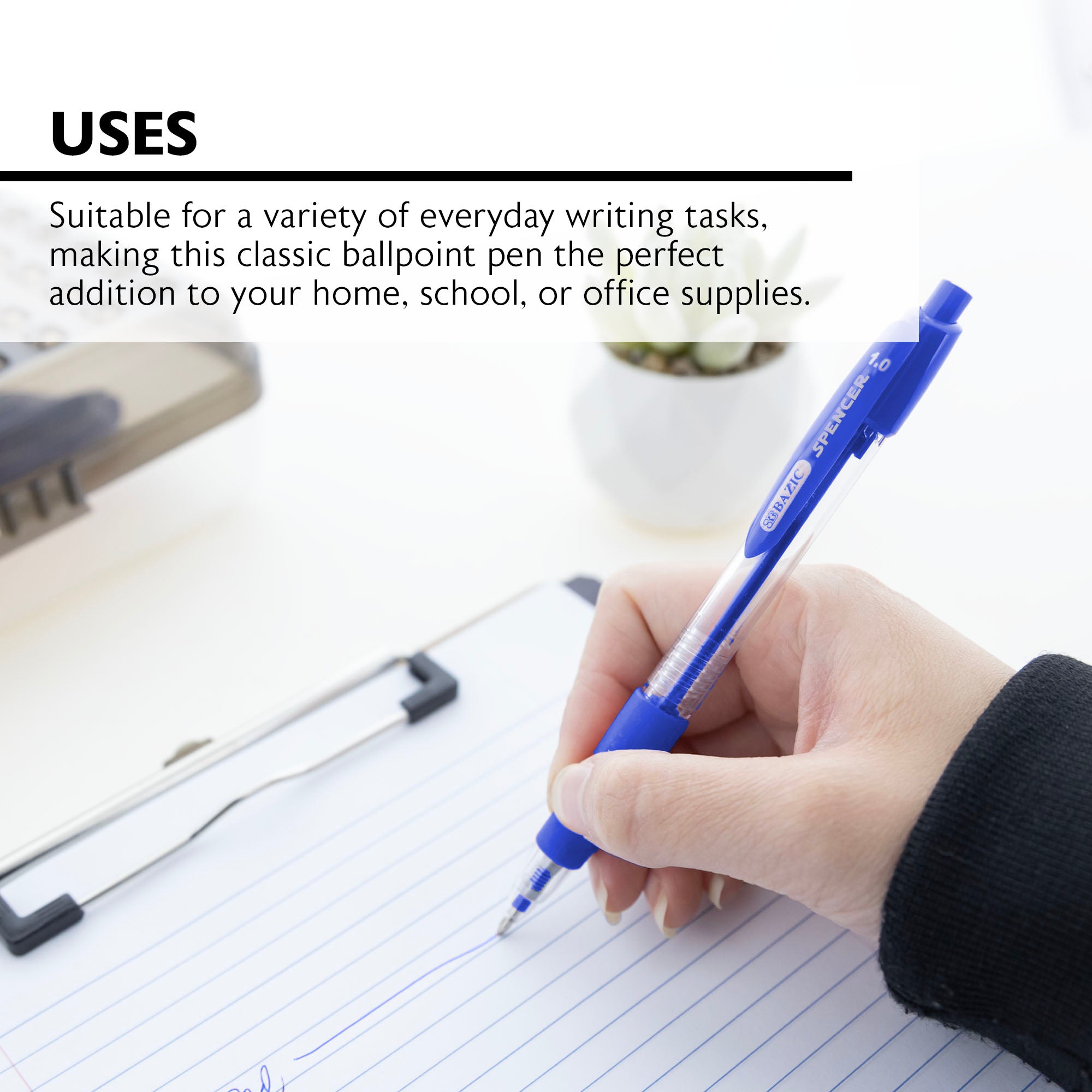 Spencer Blue Retractable Pen w/ Cushion Grip (5/Pack)