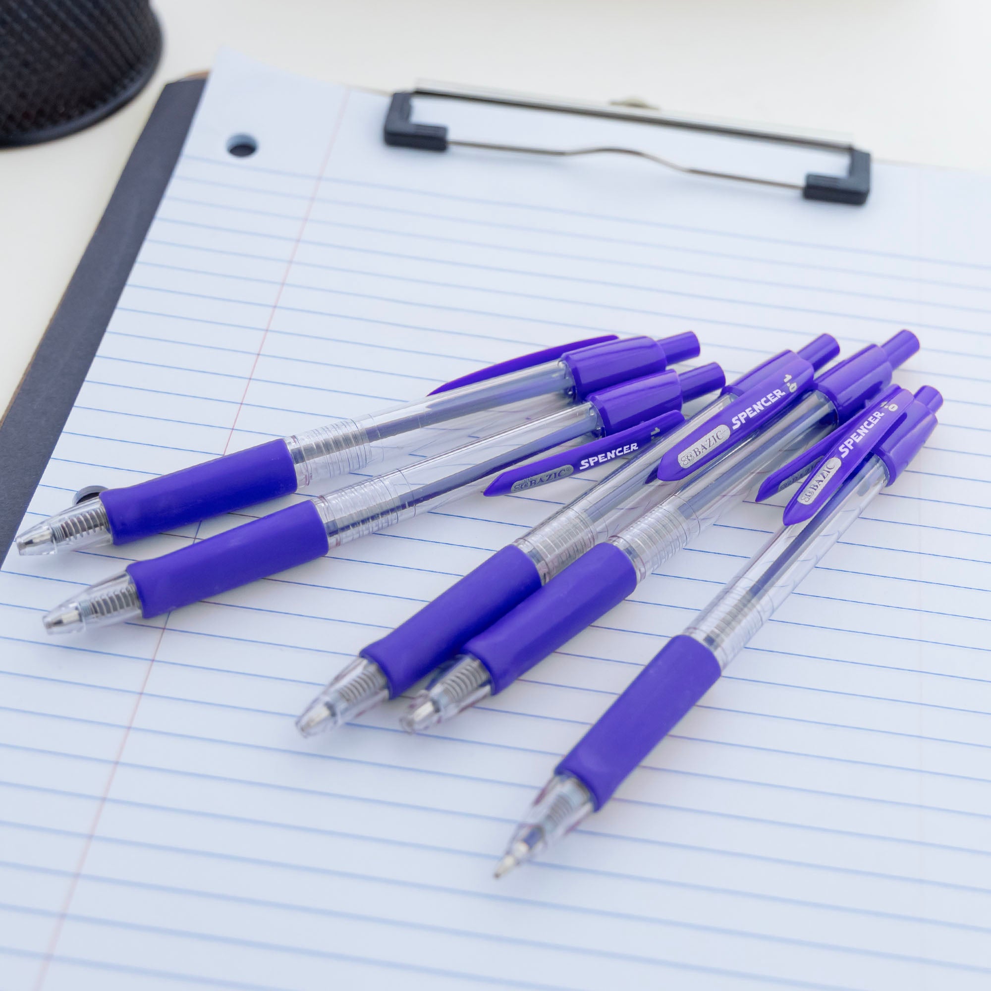 Spencer Blue Retractable Pen w/ Cushion Grip (5/Pack)