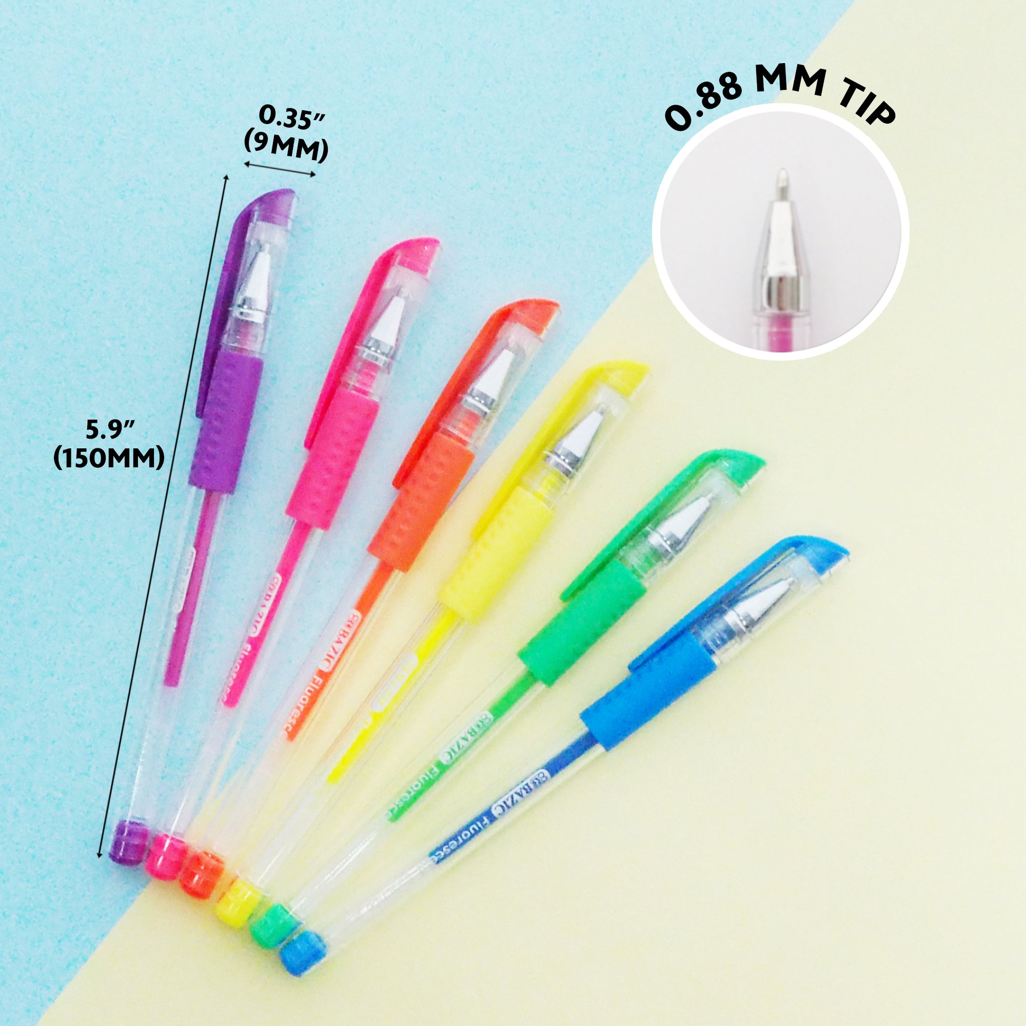 6 Fluorescent Color Essence Gel Pen w/ Cushion Grip