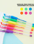 6 Fluorescent Color Essence Gel Pen w/ Cushion Grip