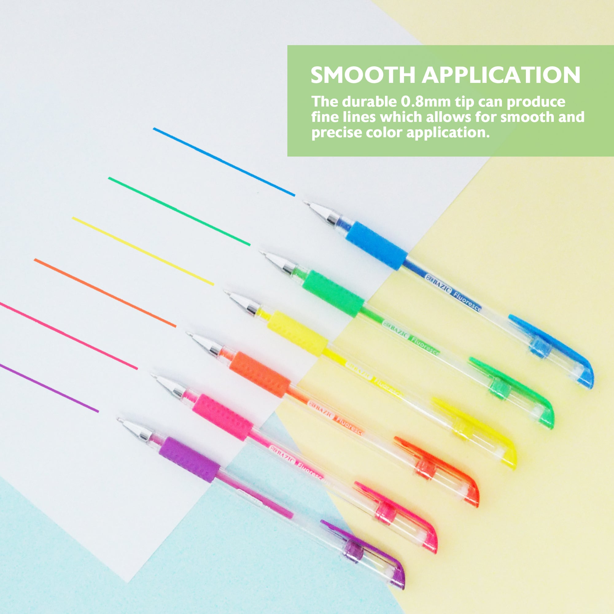 6 Fluorescent Color Essence Gel Pen w/ Cushion Grip