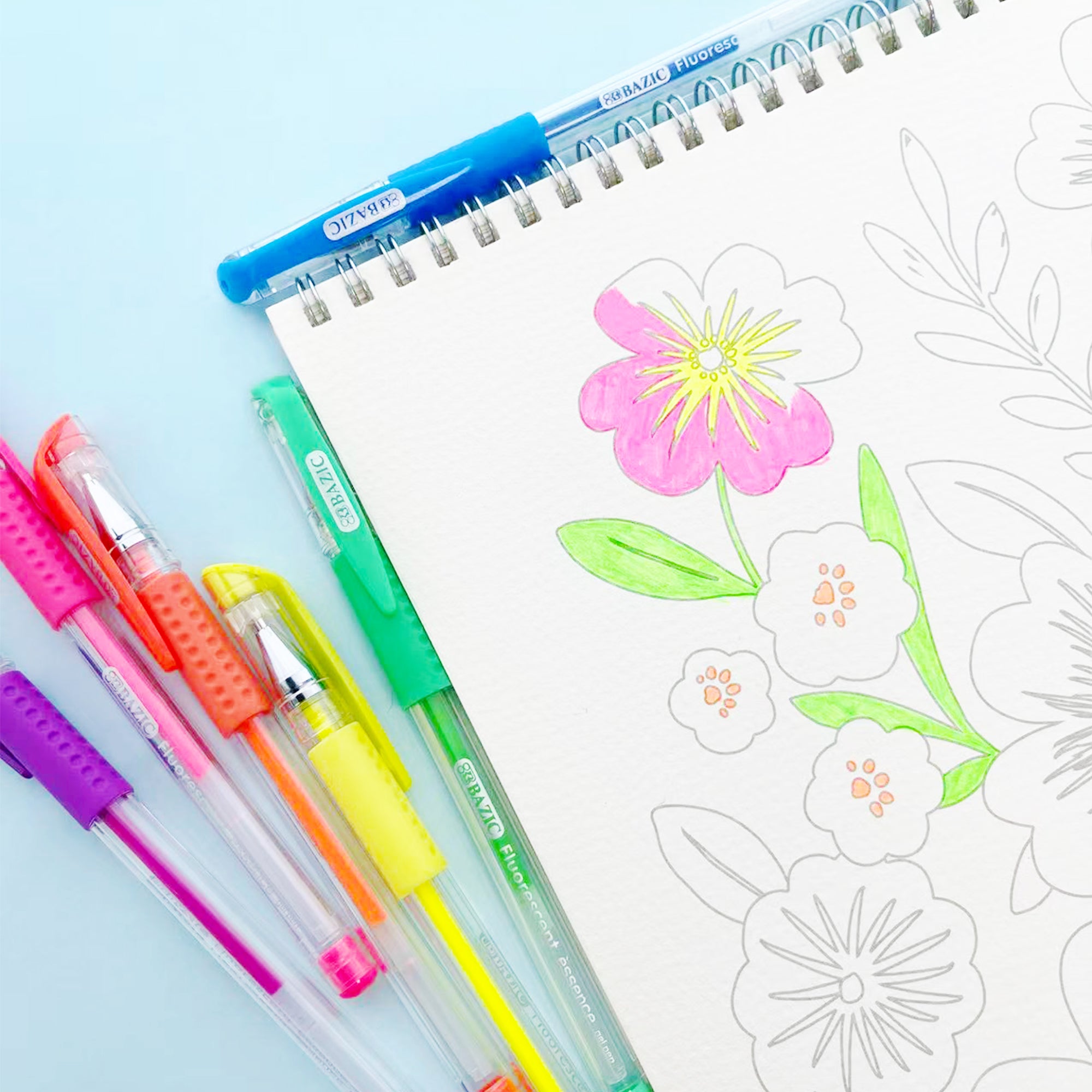 6 Fluorescent Color Essence Gel Pen w/ Cushion Grip