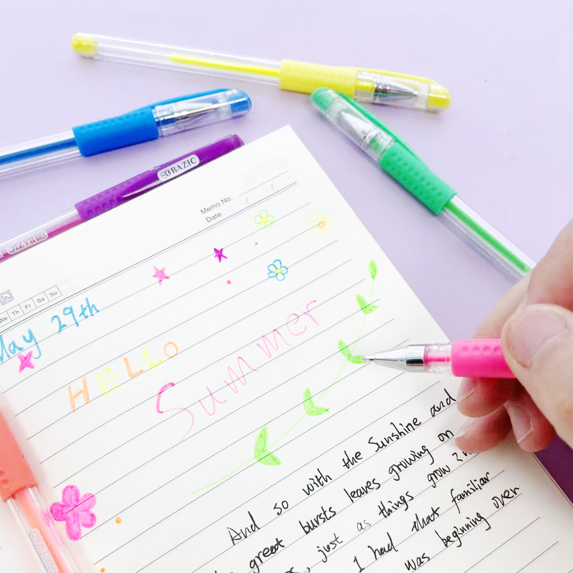 6 Fluorescent Color Essence Gel Pen w/ Cushion Grip