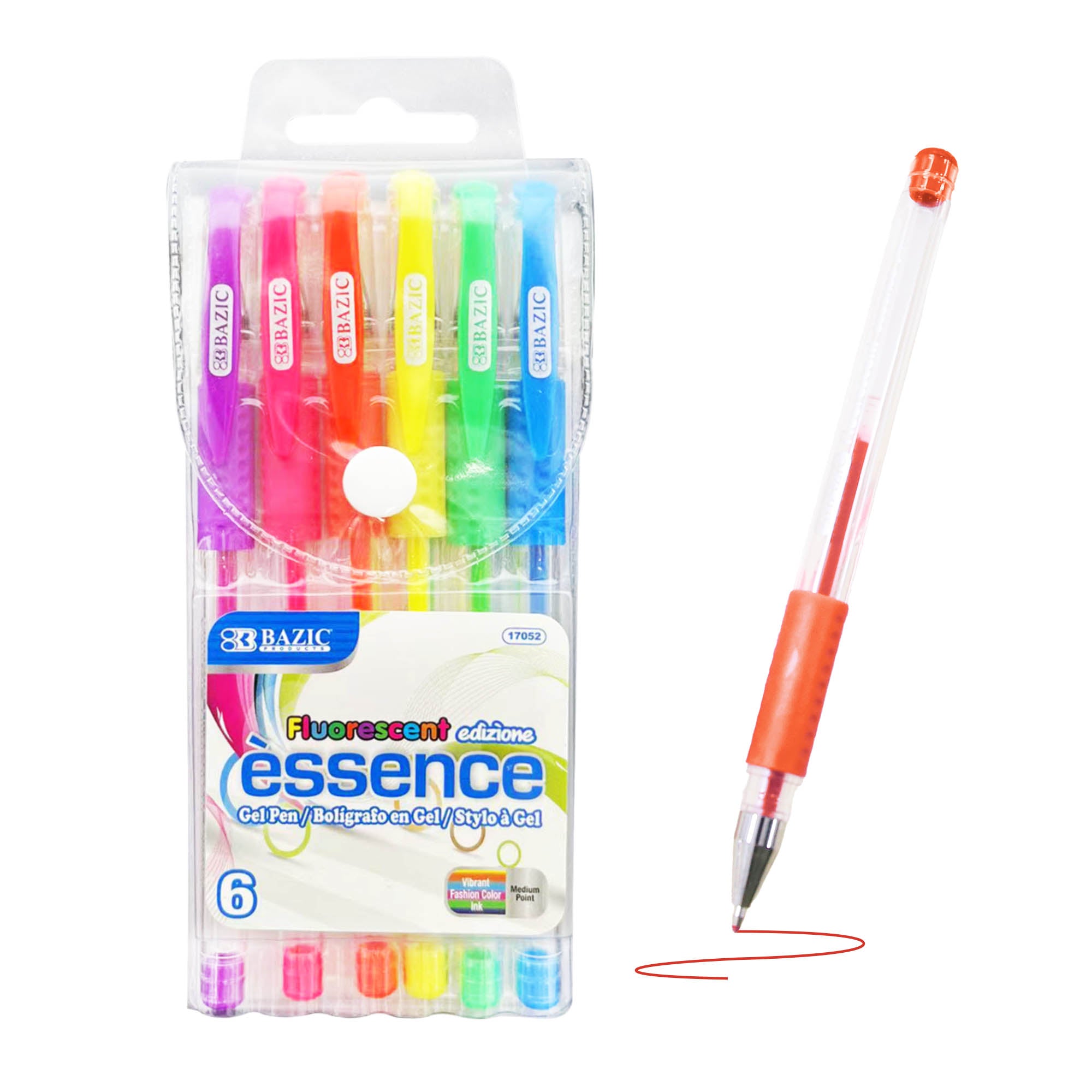 6 Fluorescent Color Essence Gel Pen w/ Cushion Grip