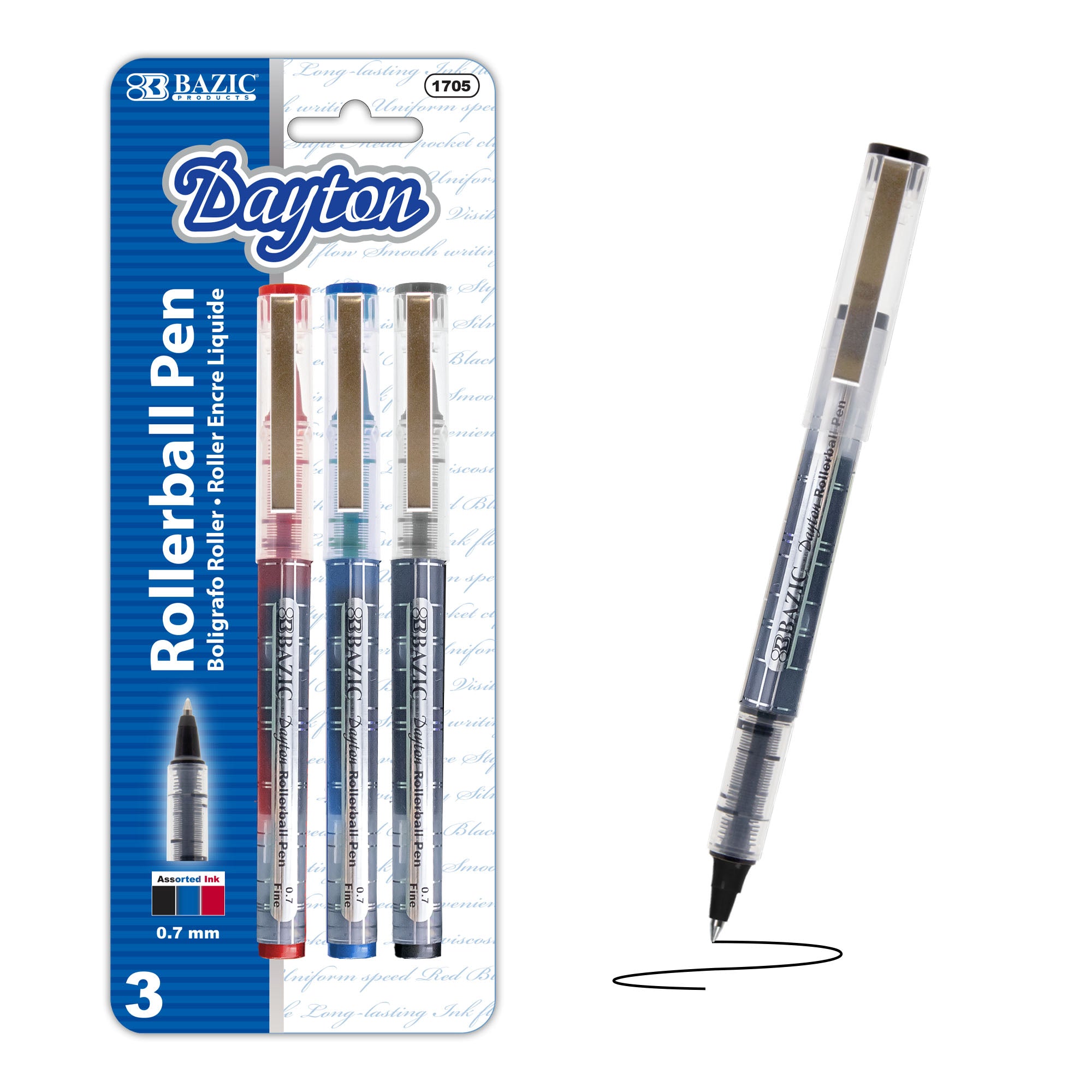 Dayton Asst. Color Rollerball Pen w/ Metal Clip (3/Pack)