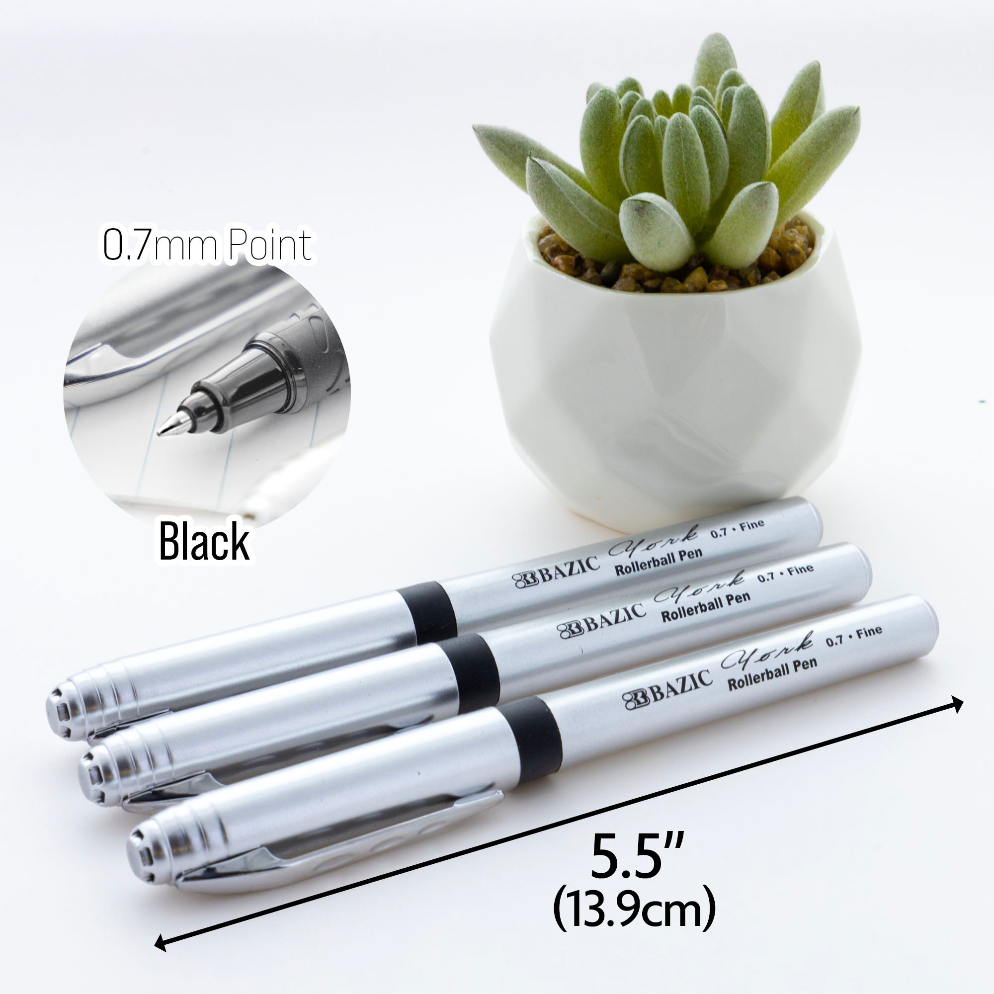 York Black Rollerball Pen w/ Grip (3/Pack)