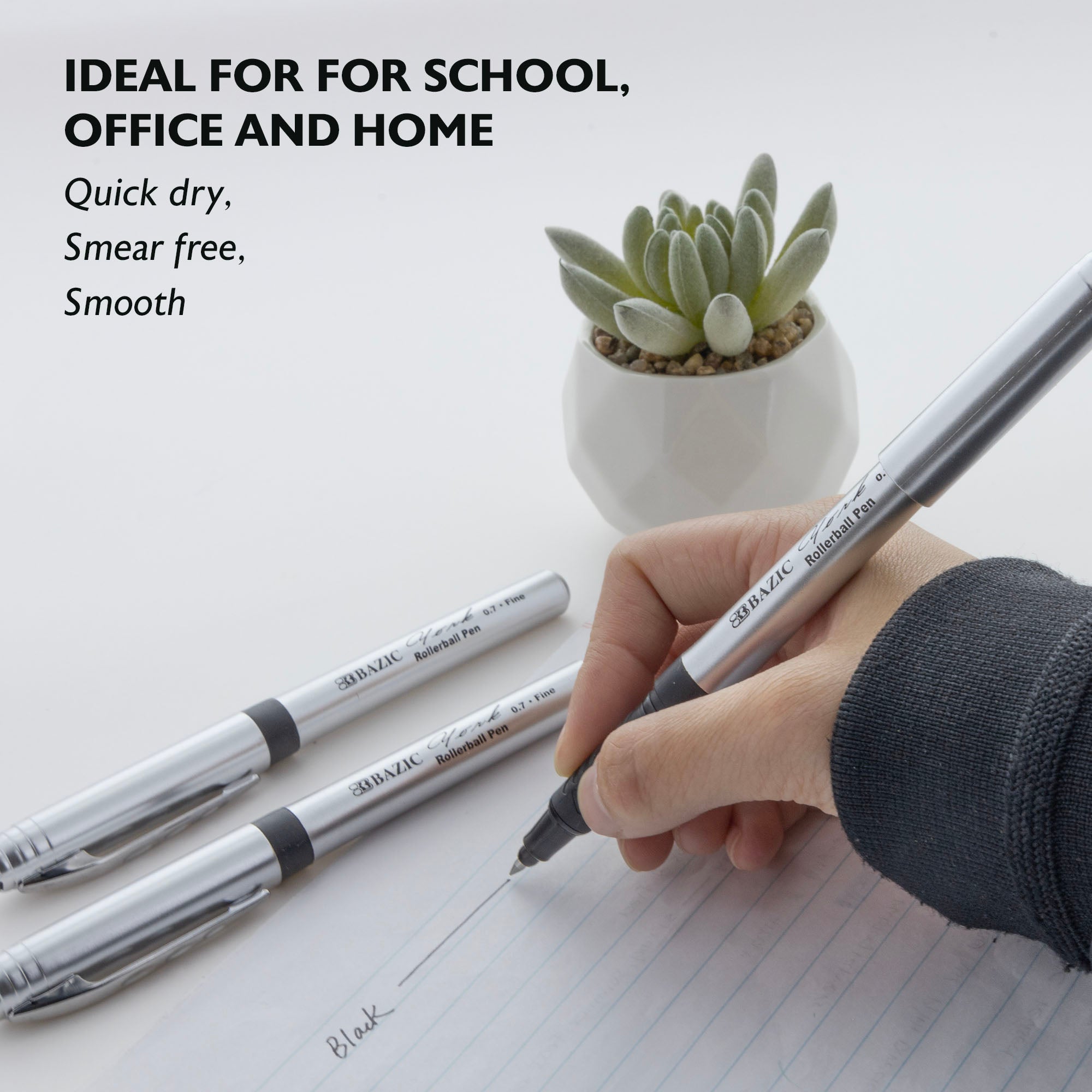 York Black Rollerball Pen w/ Grip (3/Pack)