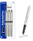 York Black Rollerball Pen w/ Grip (3/Pack)