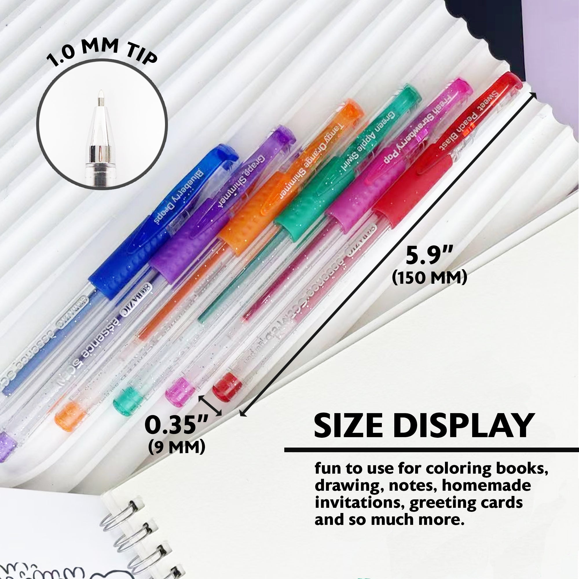 6 Scented Glitter Color Essence Gel Pen w/ Cushion Grip