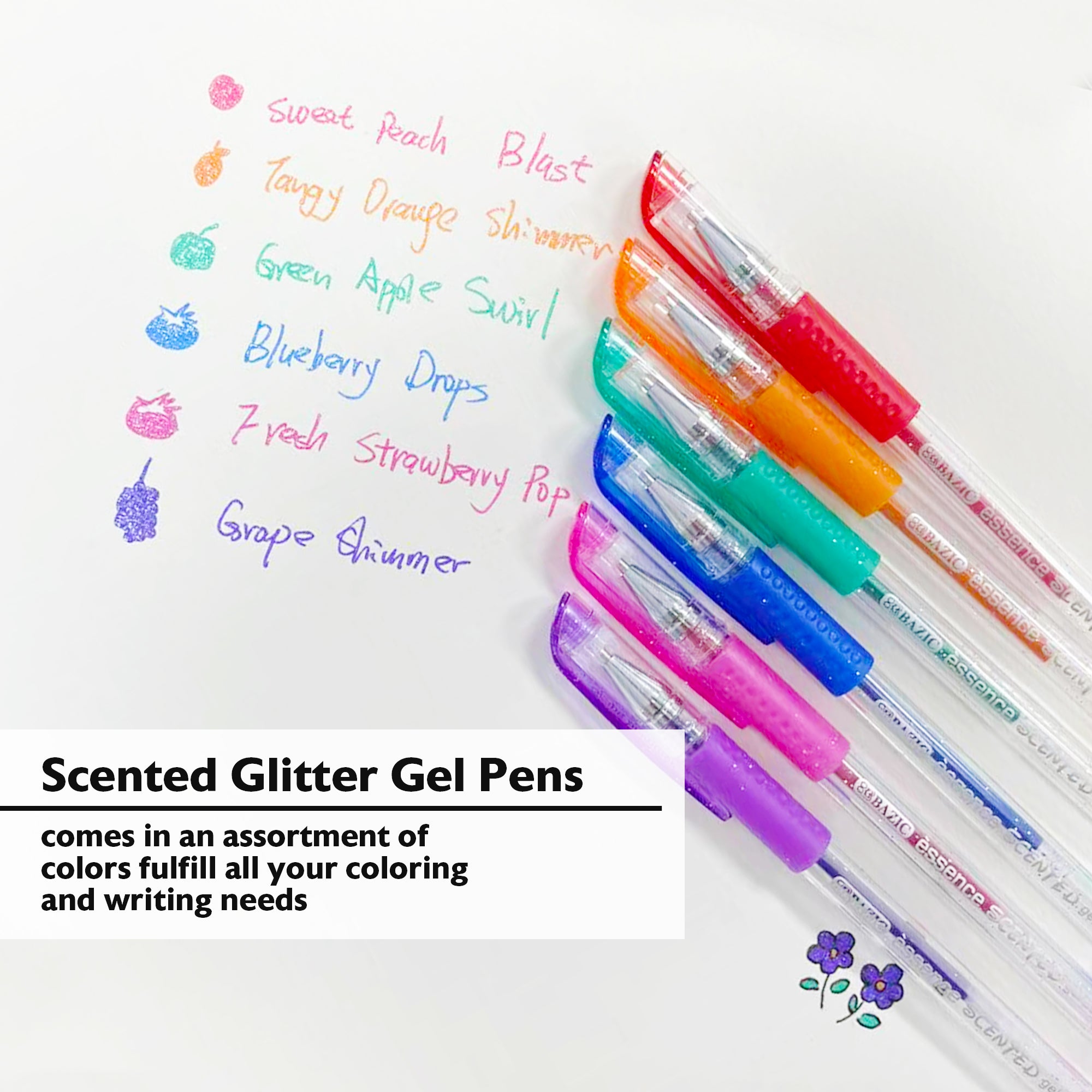 6 Scented Glitter Color Essence Gel Pen w/ Cushion Grip