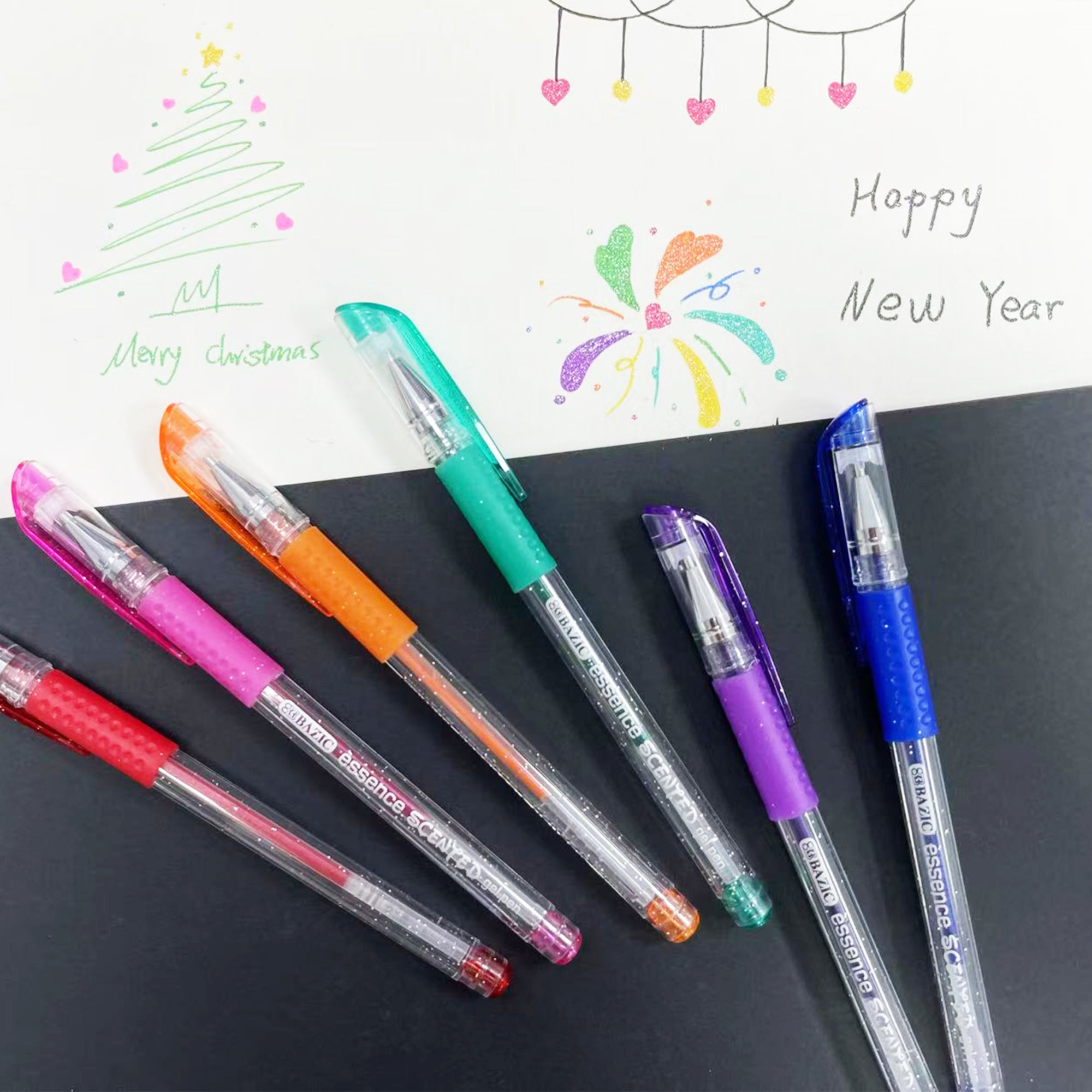 6 Scented Glitter Color Essence Gel Pen w/ Cushion Grip