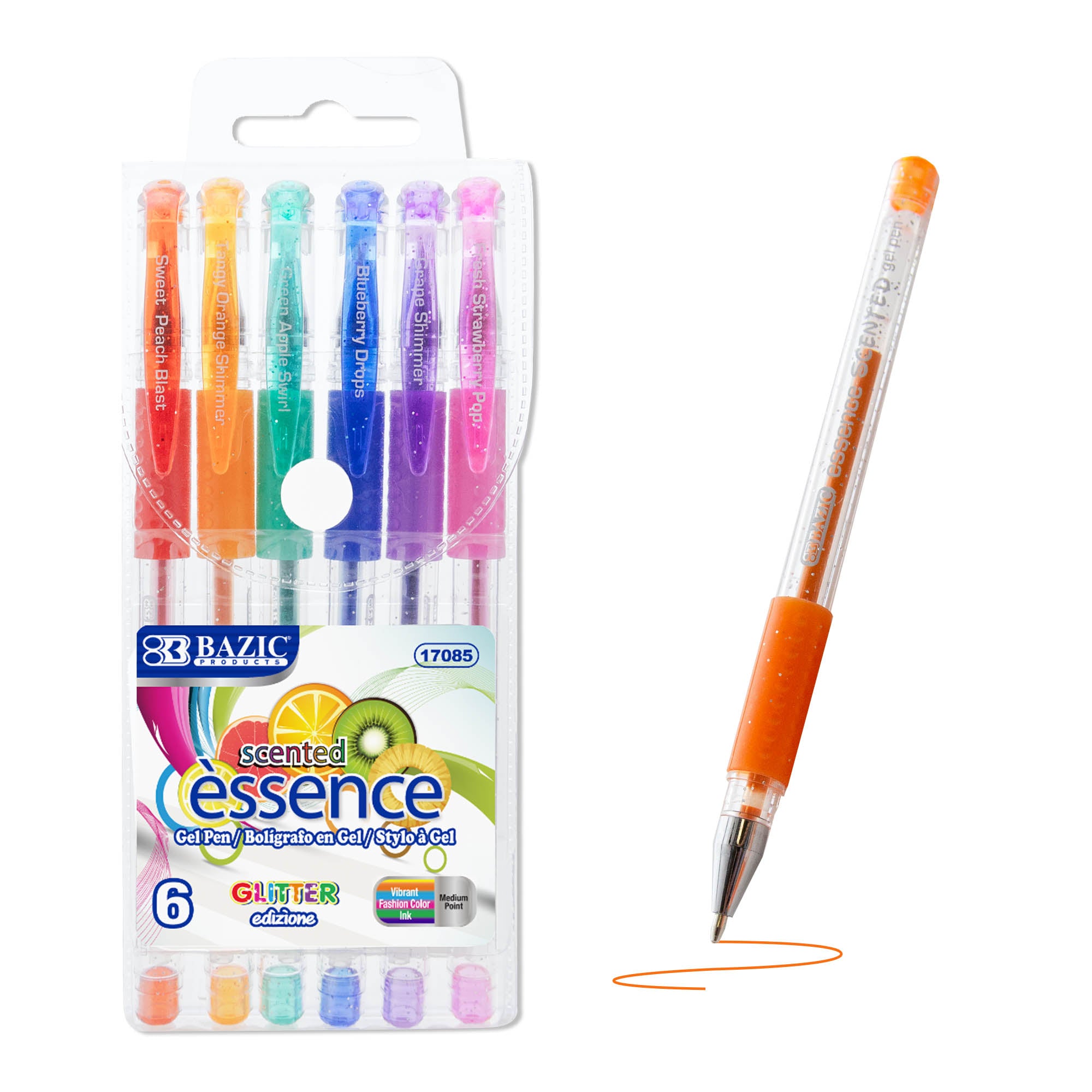 6 Scented Glitter Color Essence Gel Pen w/ Cushion Grip