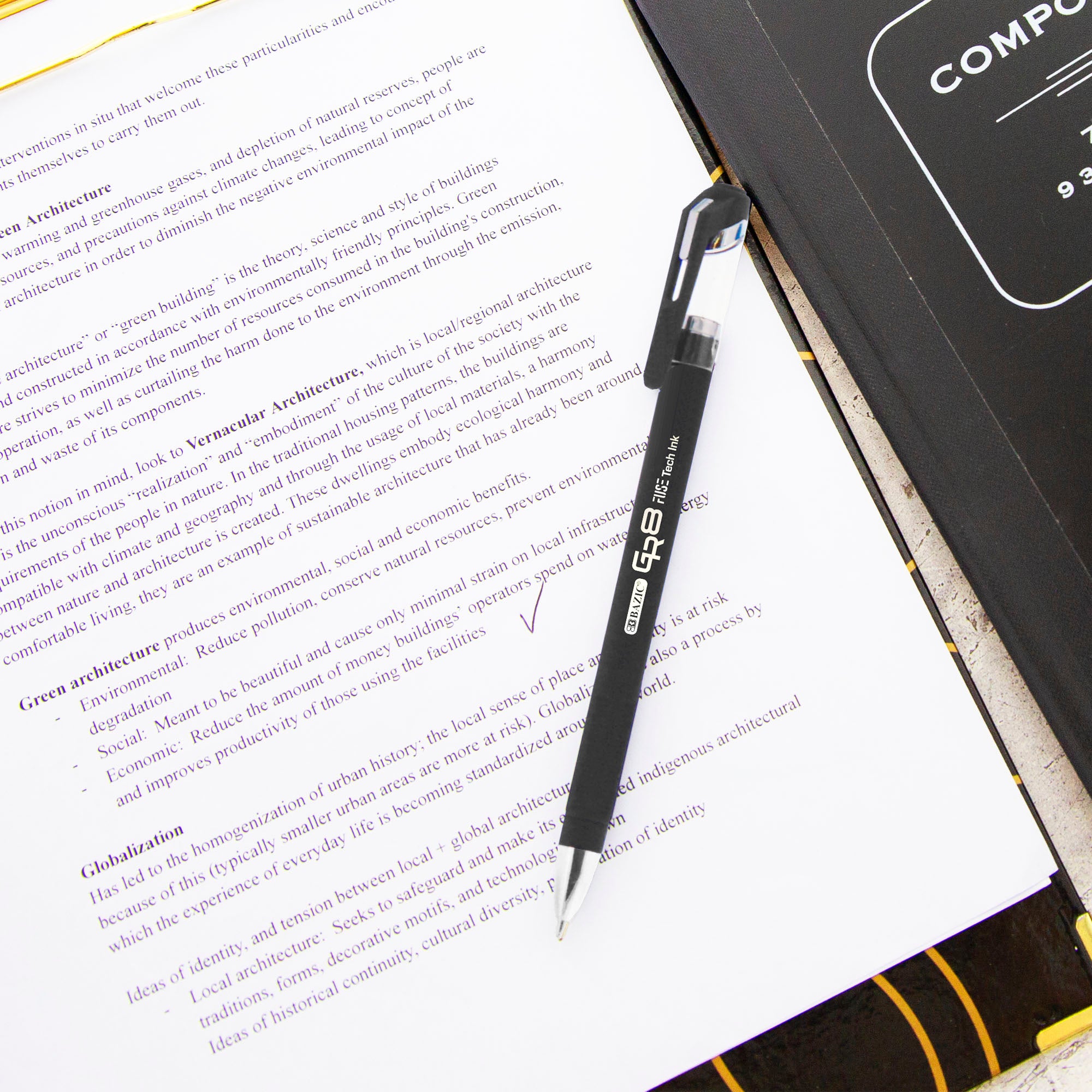 GR8 Black FUSE Tech Ink Pen w/ Rubberized Barrel (3/Pack)