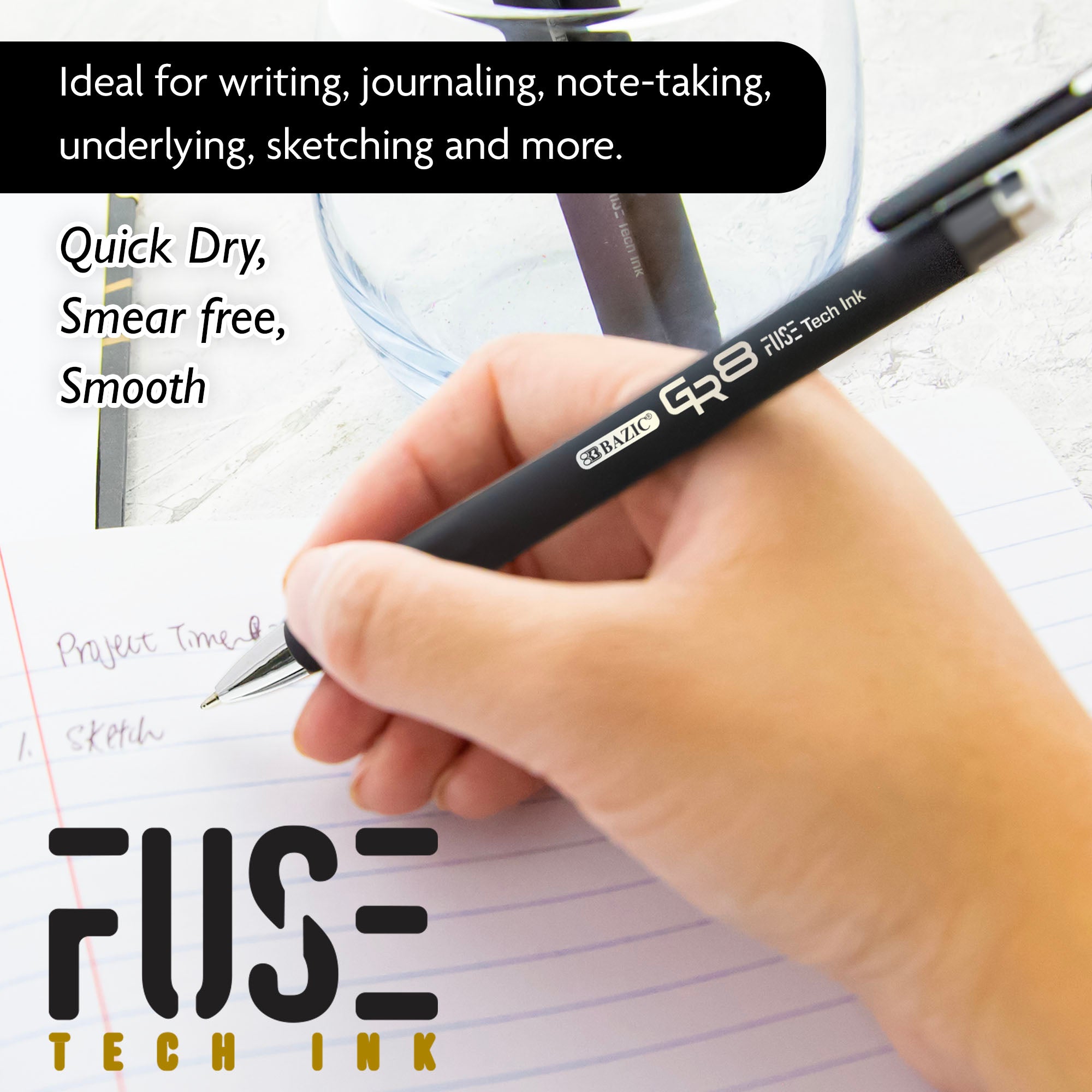 GR8 Black FUSE Tech Ink Pen w/ Rubberized Barrel (3/Pack)