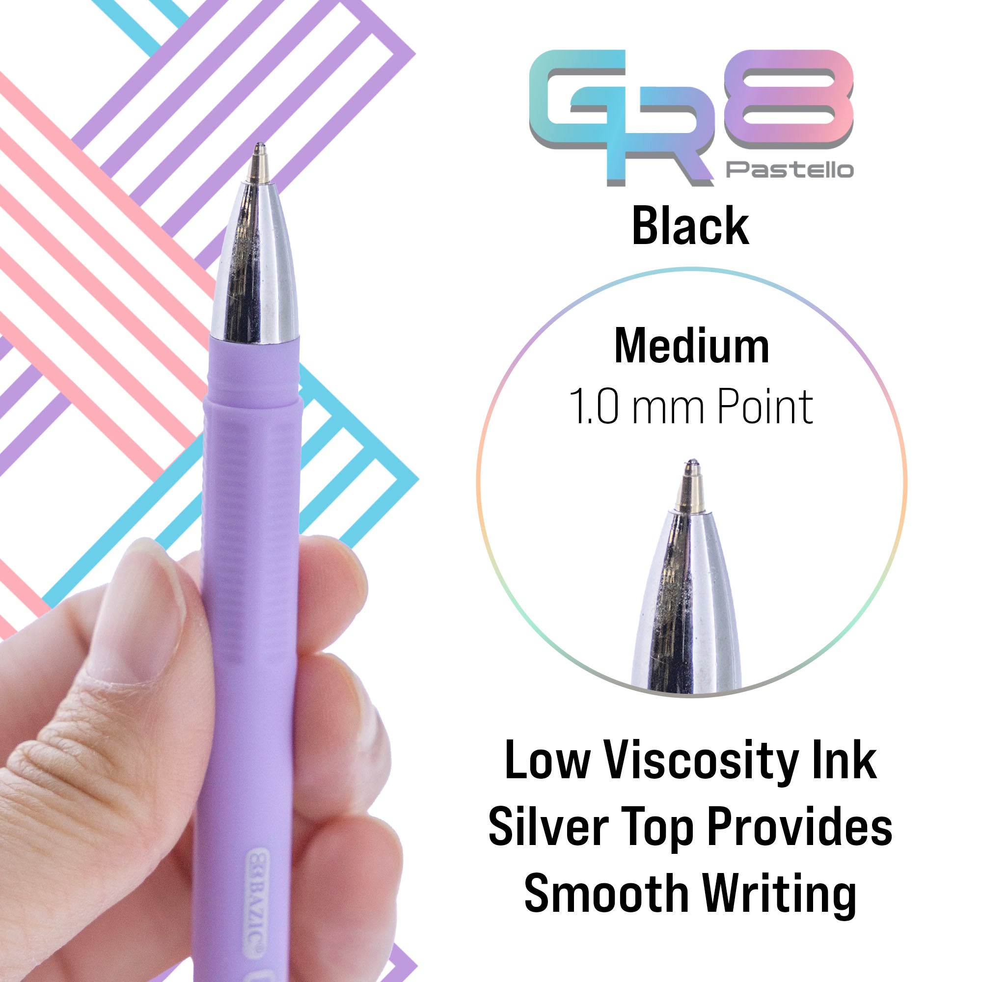 GR8 Dazzle Black FUSE Tech Ink Pen w/ Rubberized Barrel (3/Pack)