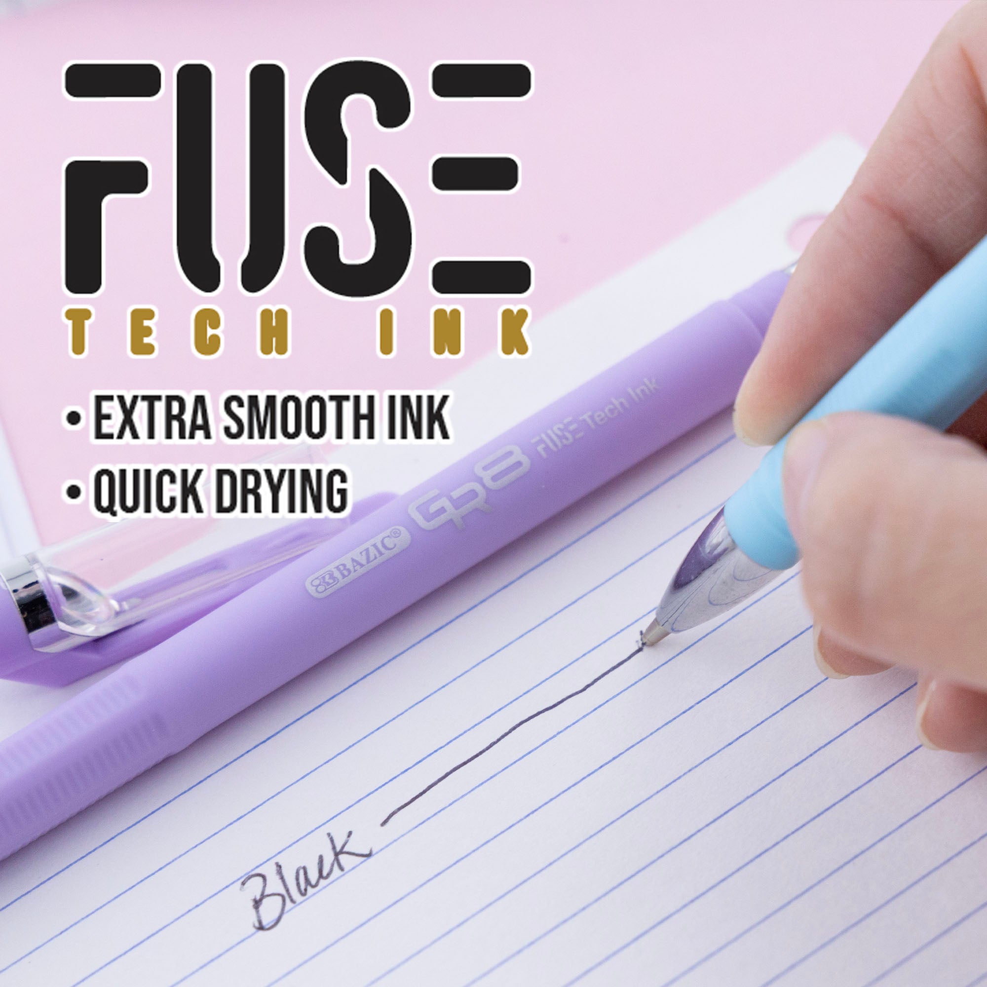 GR8 Dazzle Black FUSE Tech Ink Pen w/ Rubberized Barrel (3/Pack)