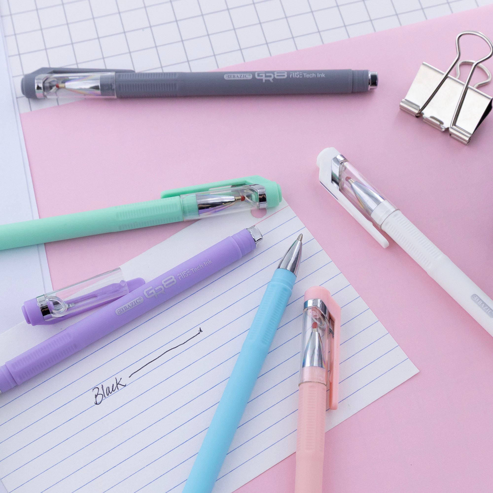 GR8 Dazzle Black FUSE Tech Ink Pen w/ Rubberized Barrel (3/Pack)