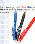 Frizz Assorted Color Erasable Gel Retractable Pen with Grip (3/Pack)