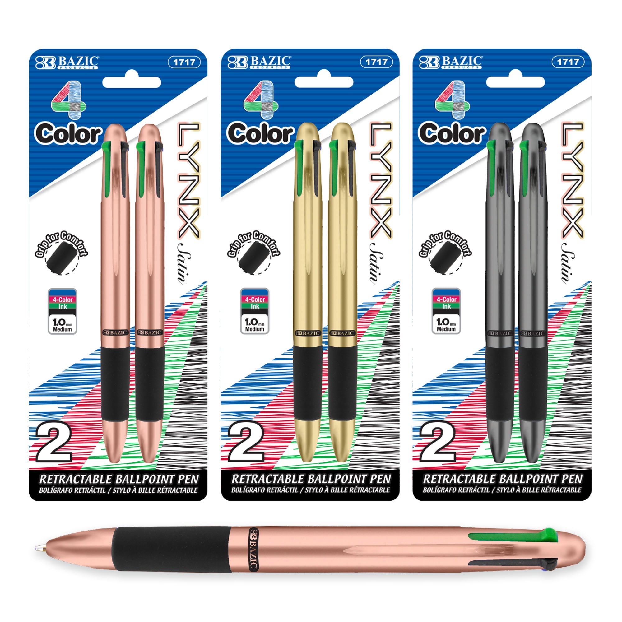 Lynx Satin Top 4-Color Pen w/ Cushion Grip (2/Pack)