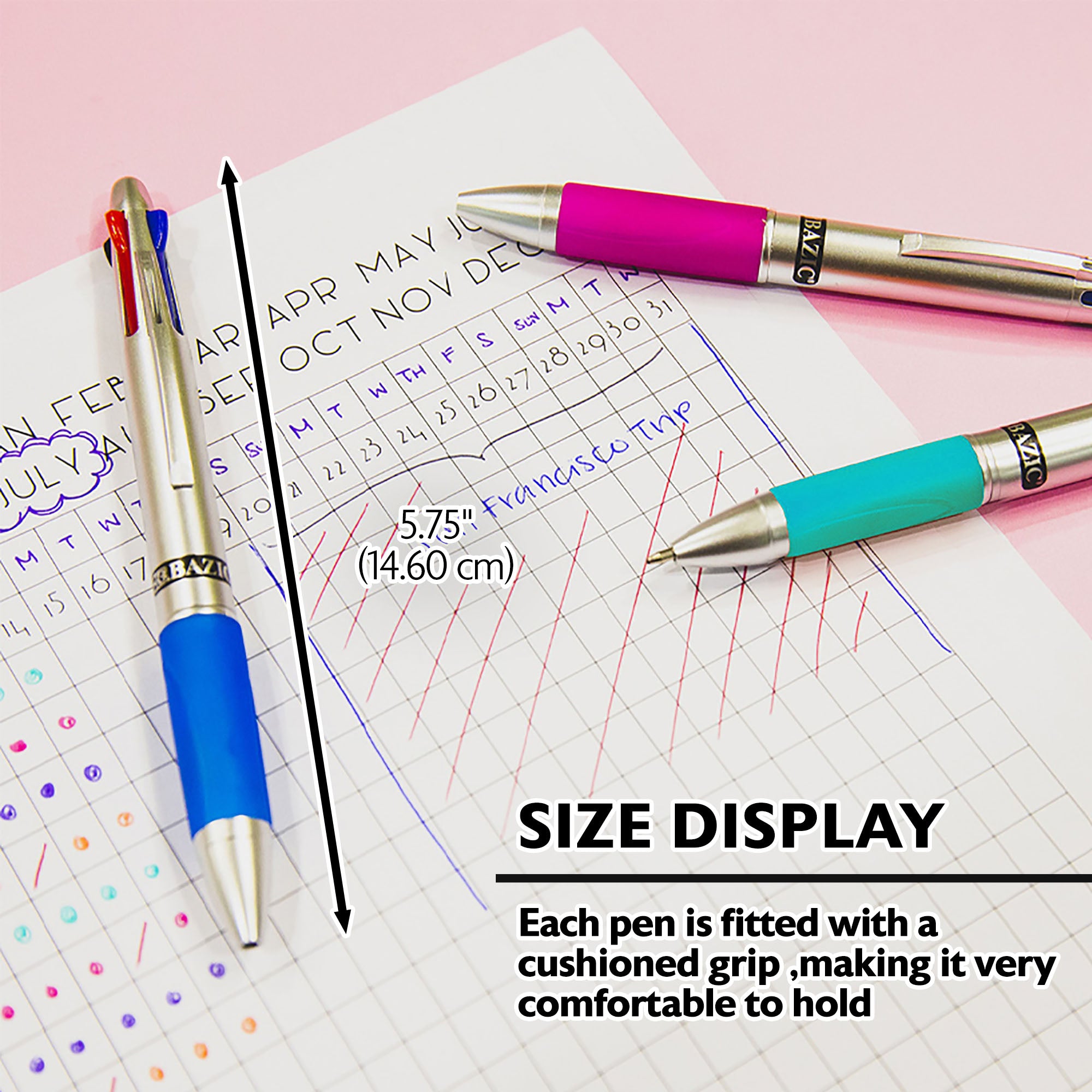 Lynx Silver Top 4-Color Pen w/ Cushion Grip (2/Pack)