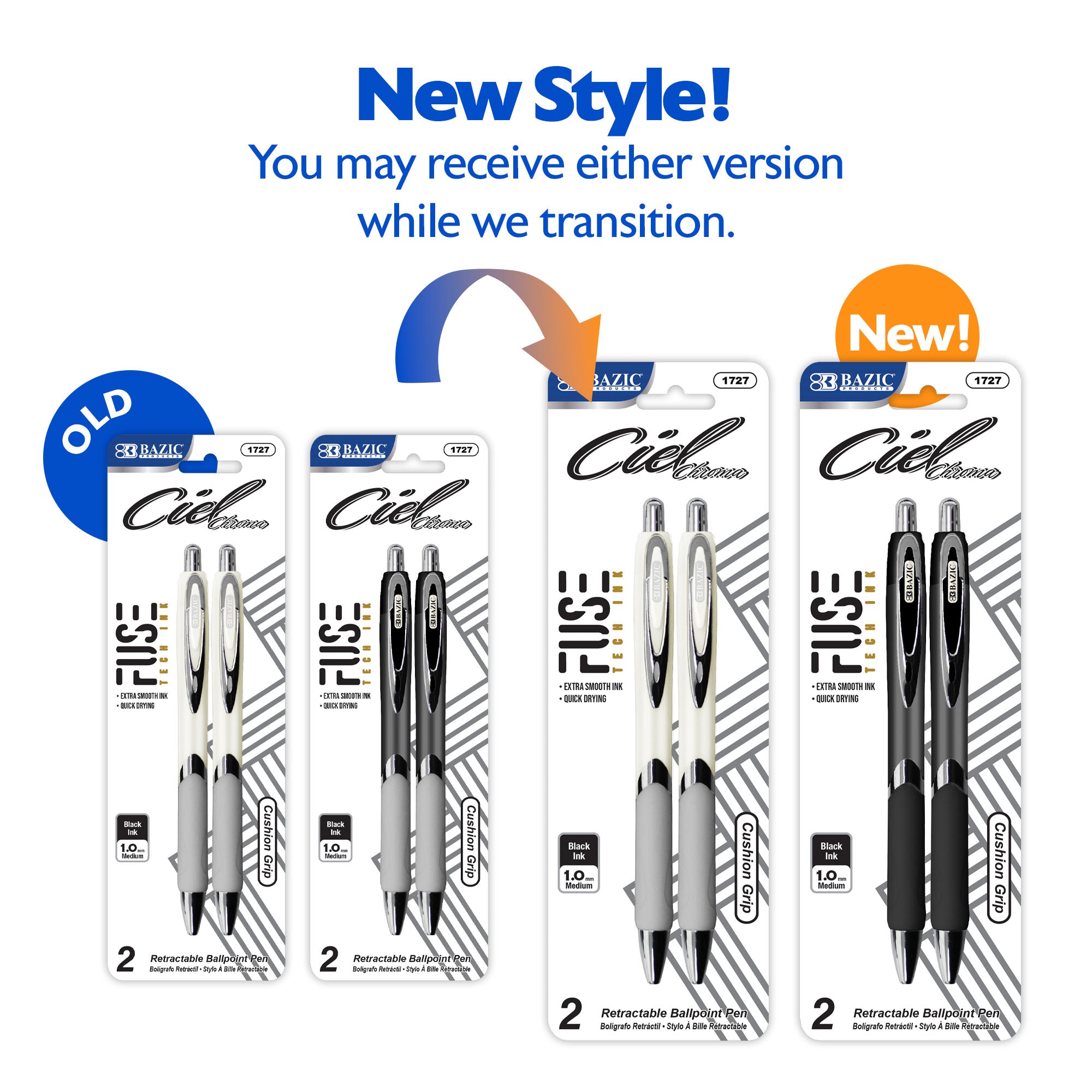 Ciel Chroma FUSE Tech Ink Retractable Pen w/ Rubberized Barrel & Metal Clip (2/Pack)