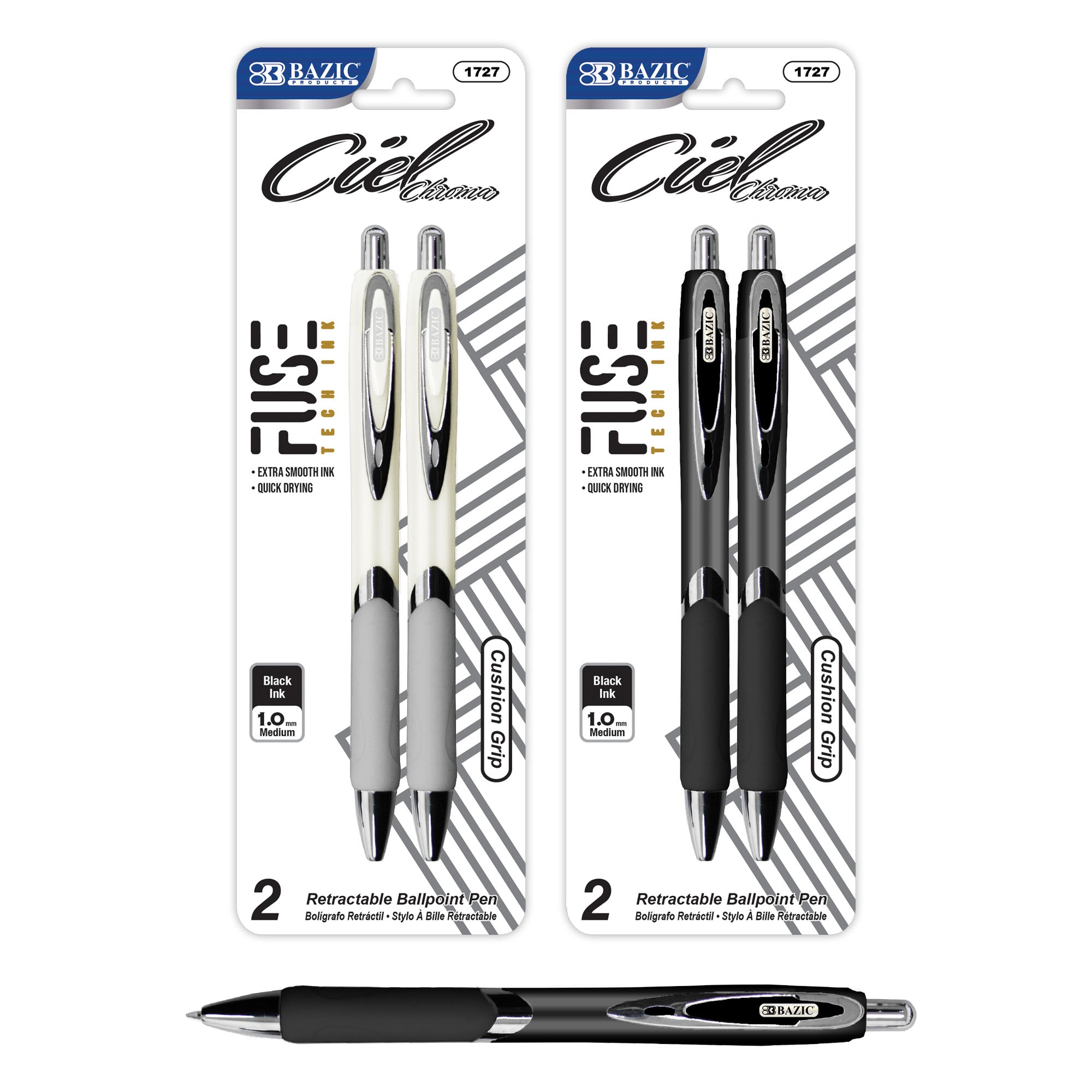 Ciel Chroma FUSE Tech Ink Retractable Pen w/ Rubberized Barrel & Metal Clip (2/Pack)