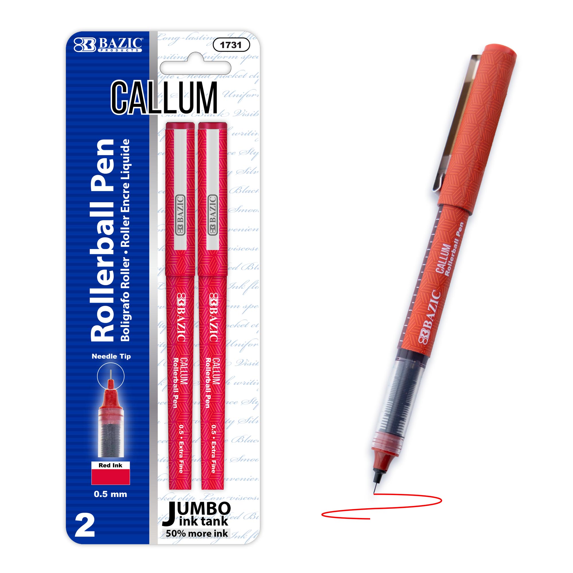 Callum Red Jumbo Ink Tank Needle-Tip Rollerball Pen (2/Pack)