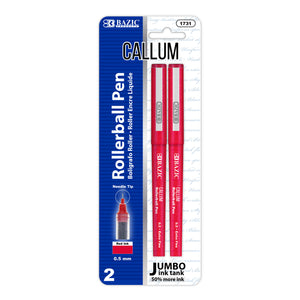 Callum Red Needle-Tip Rollerball Pen w/ Jumbo Ink Tank (2/Pack)