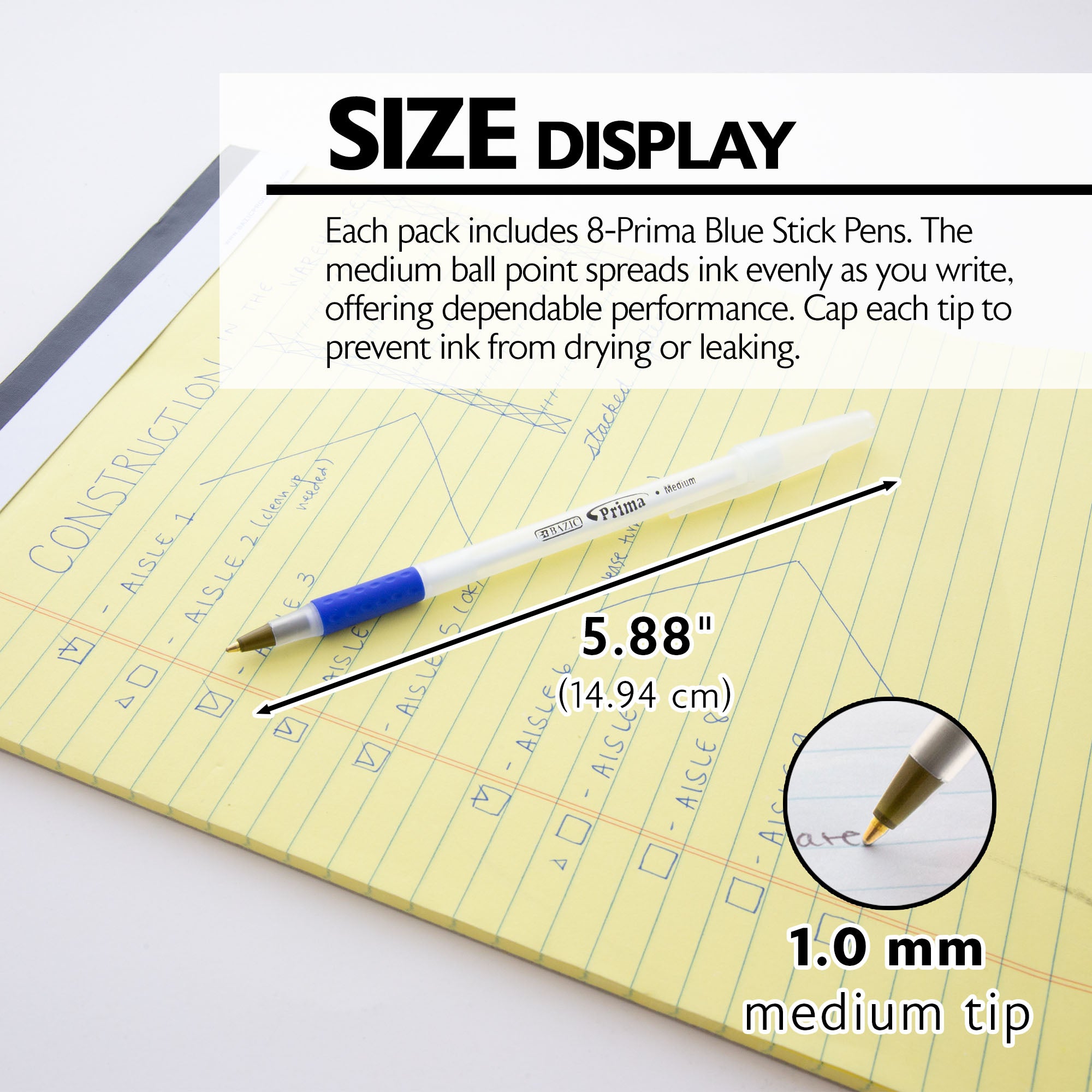 Prima Blue Stick Pen w/ Cushion Grip (8/Pack)