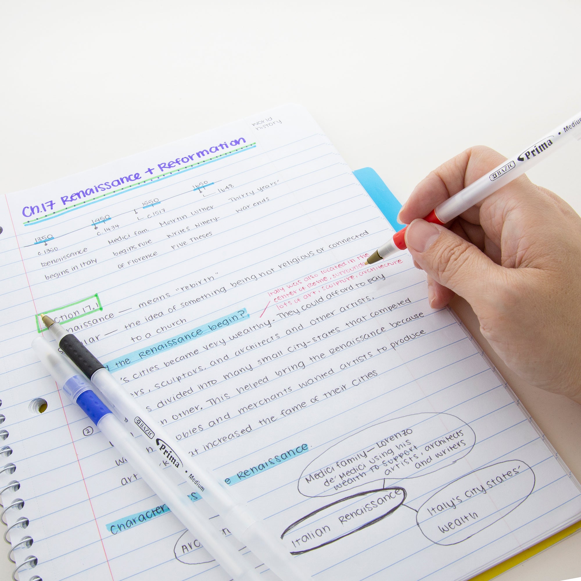 Prima Assorted Color Stick Pen w/ Cushion Grip (8/Pack)