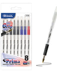Prima Assorted Color Stick Pen w/ Cushion Grip (8/Pack)