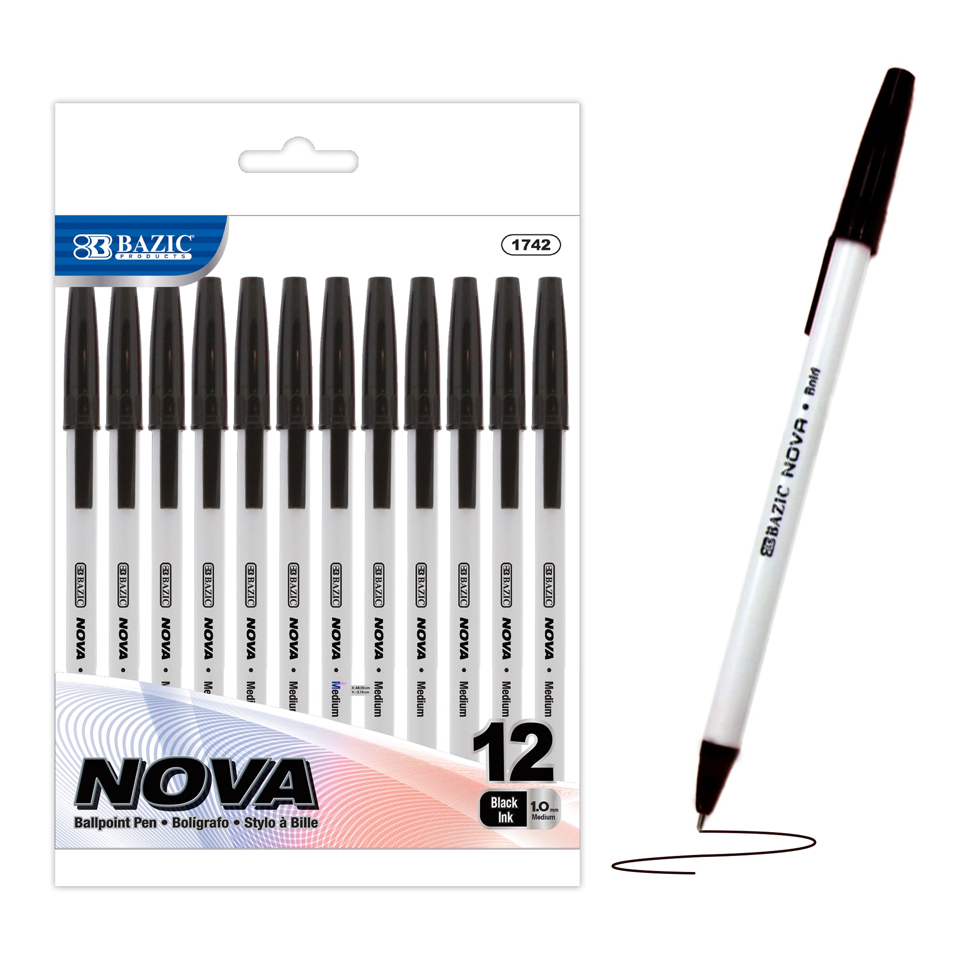 Nova Black Color Stick Pen (12/Pack)