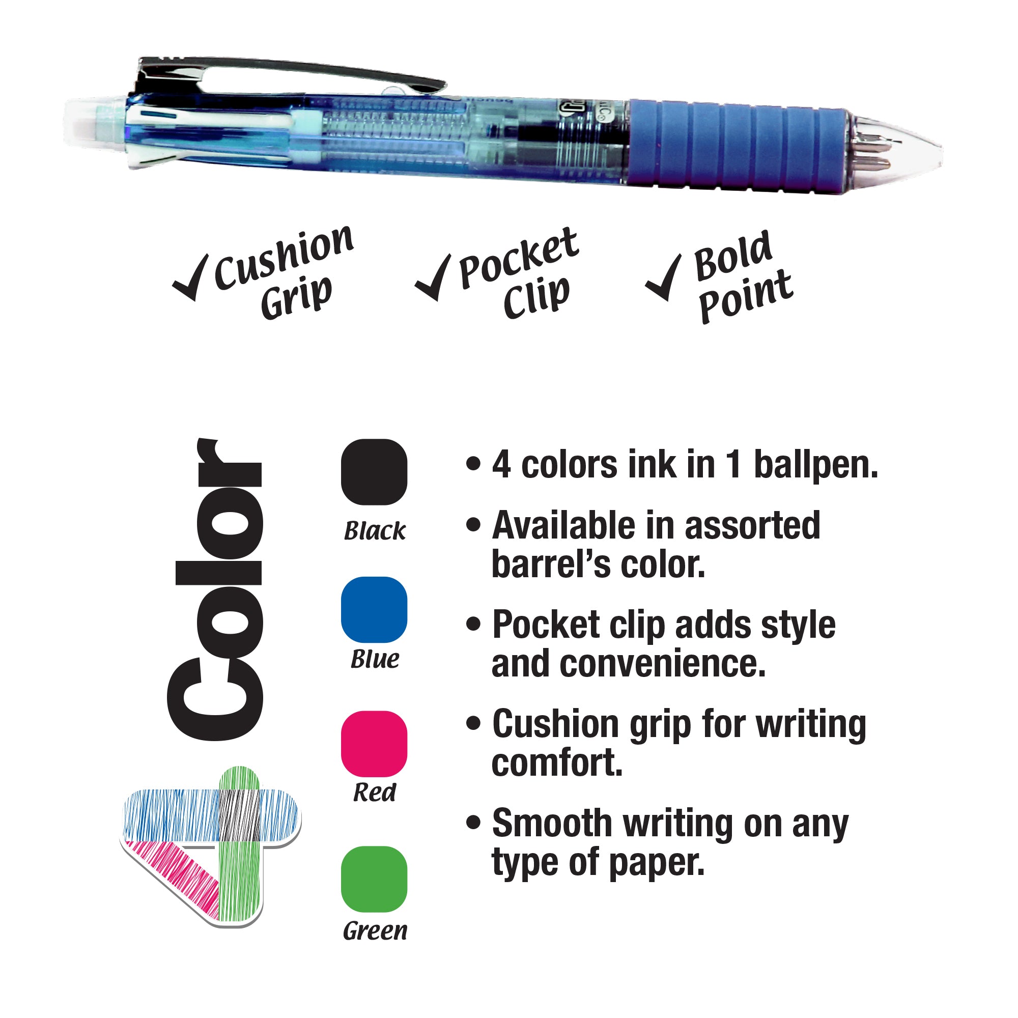 2-In-1 Mechanical Pencil & 4-Color Pen w/ Cushion Grip