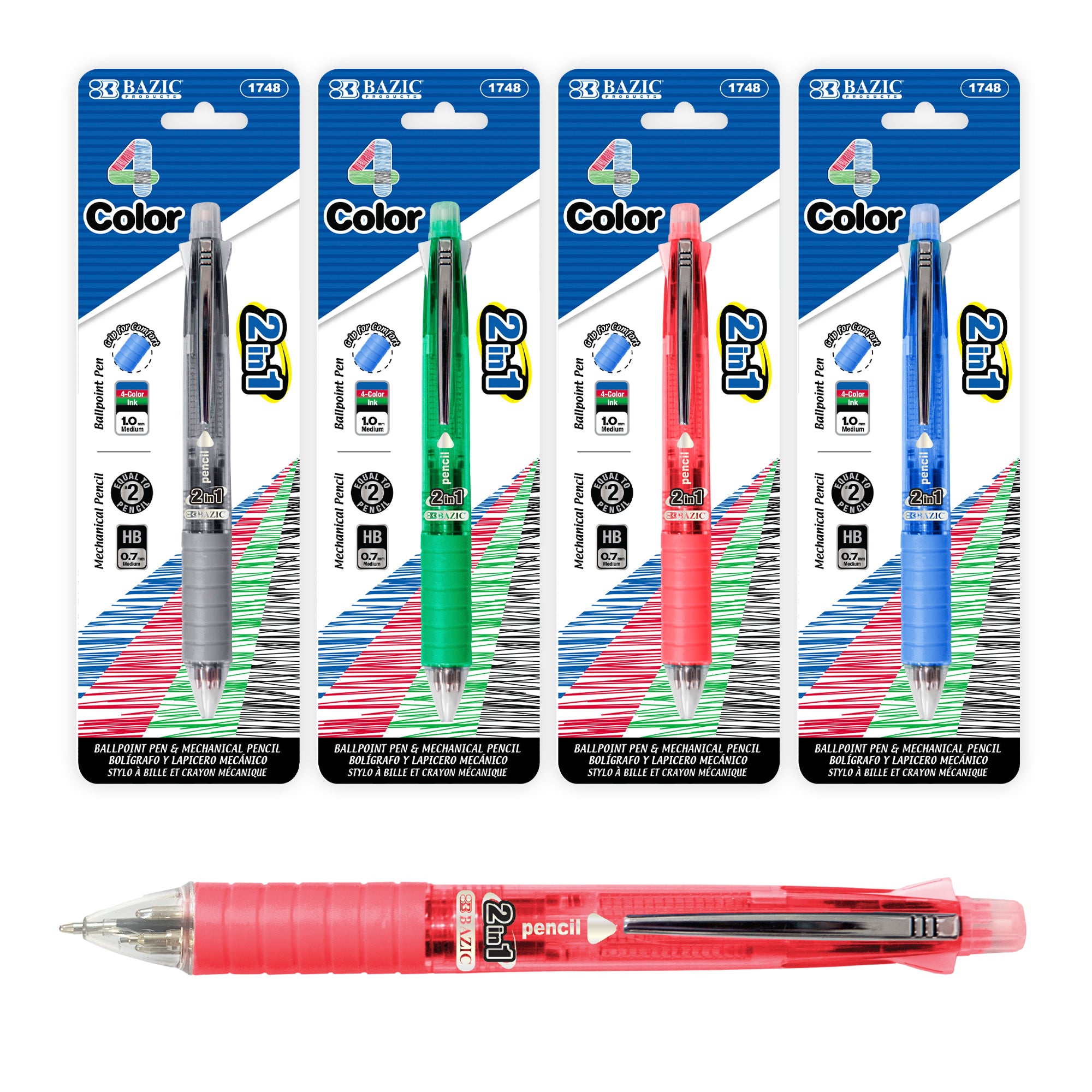 2-In-1 Mechanical Pencil & 4-Color Pen w/ Cushion Grip